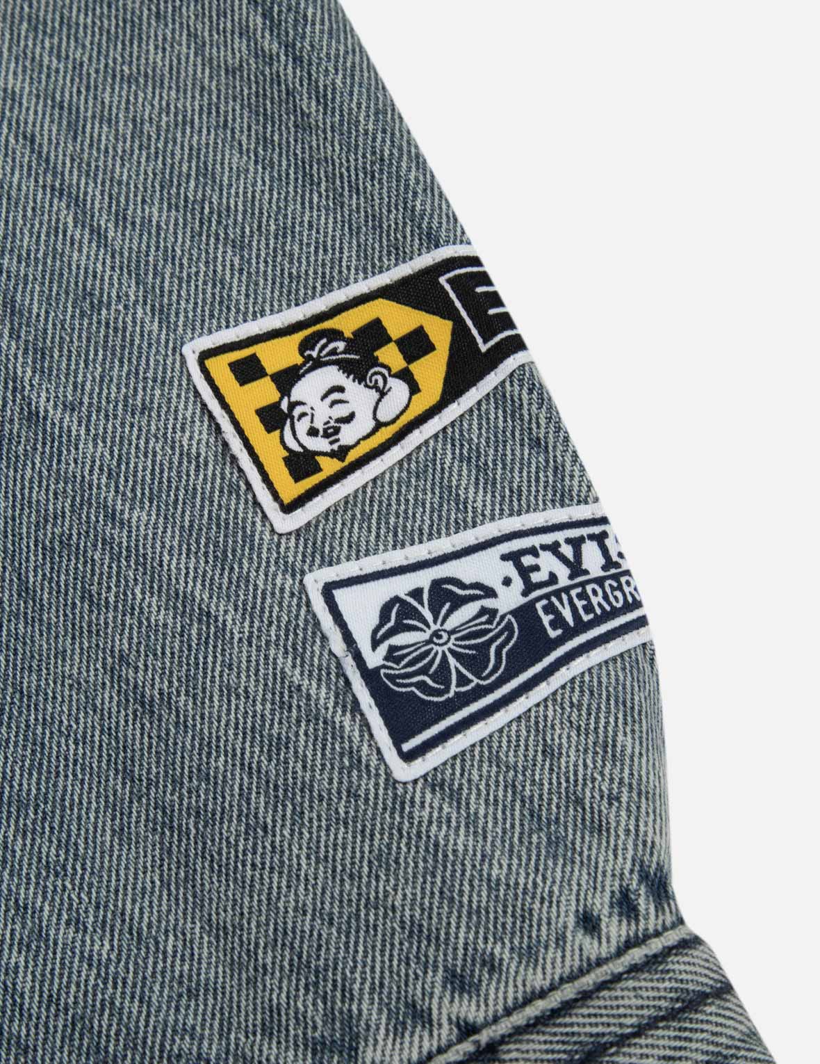 書道ブラシ大黒プリントのレギュラーフィットデニムシャツジャケット