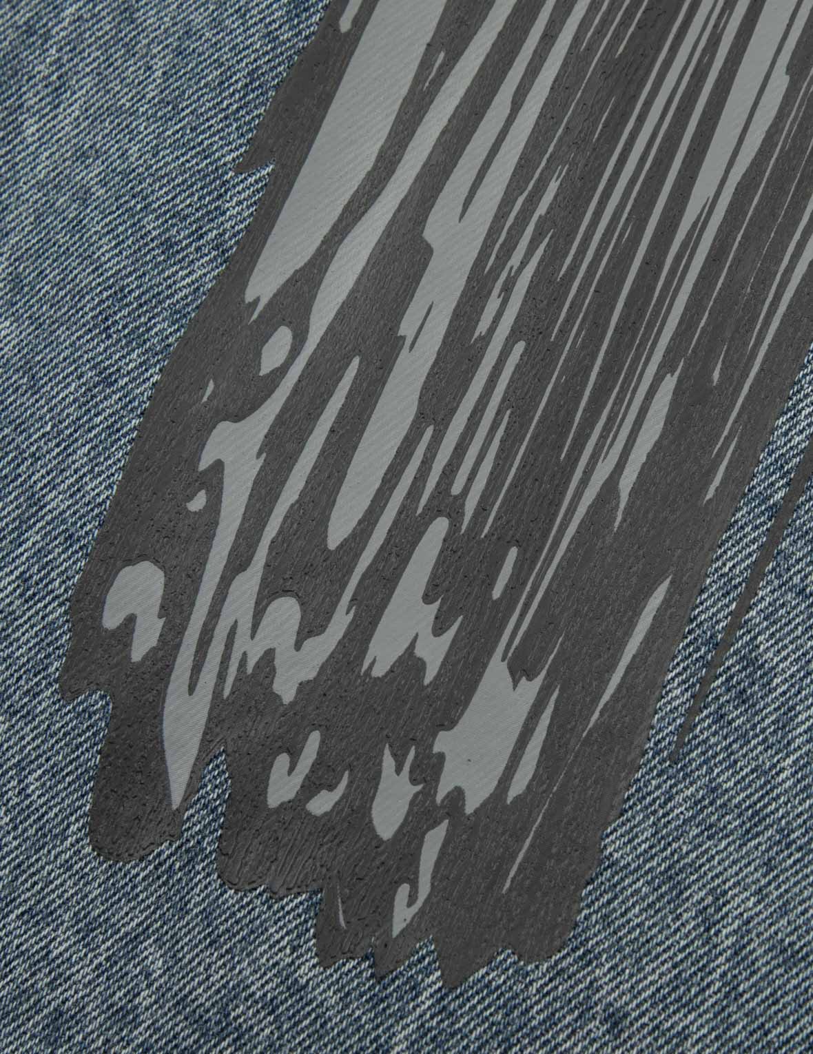 書道ブラシ大黒プリントのレギュラーフィットデニムシャツジャケット