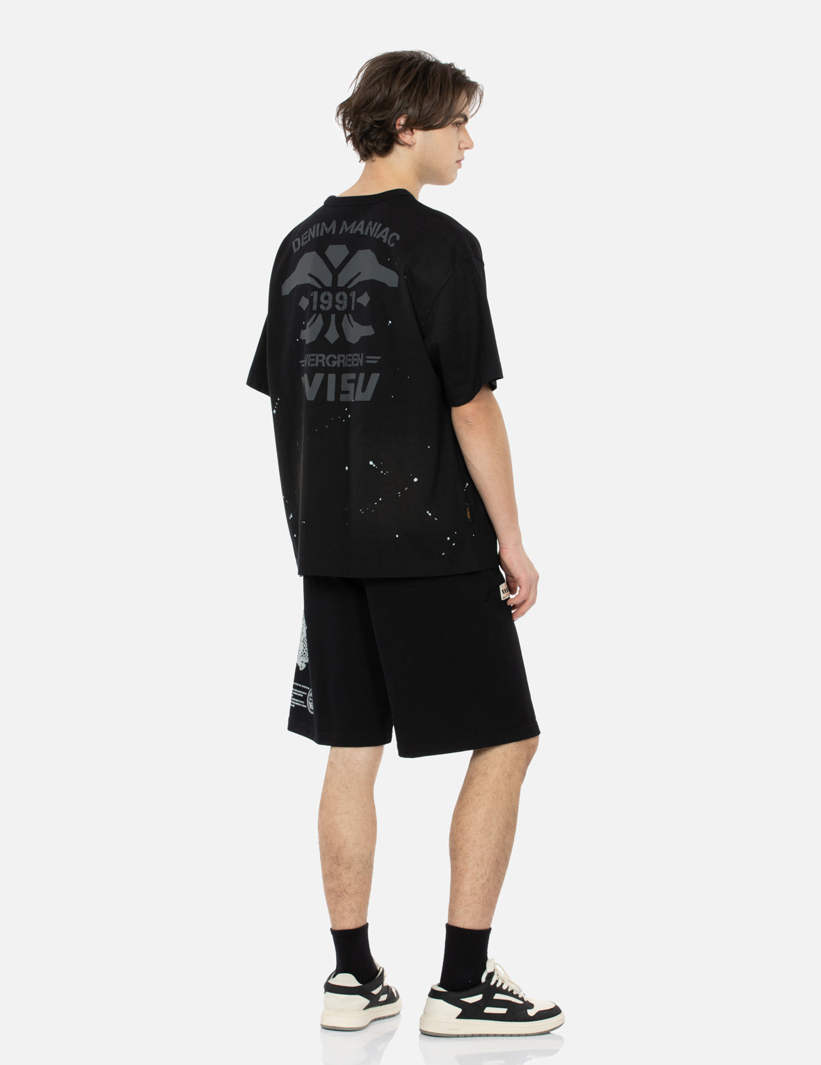 仏頭と鯉のぼり反射プリント リラックスフィット スウェットショートパンツ