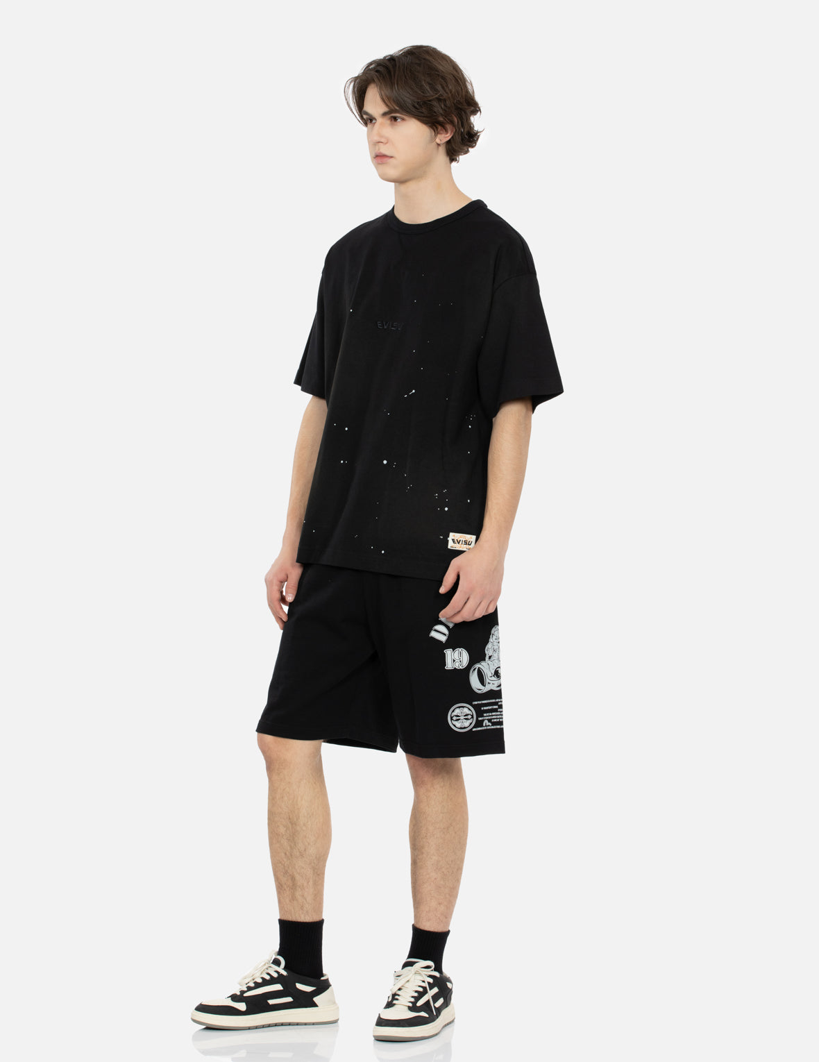 仏頭と鯉のぼり反射プリント リラックスフィット スウェットショートパンツ