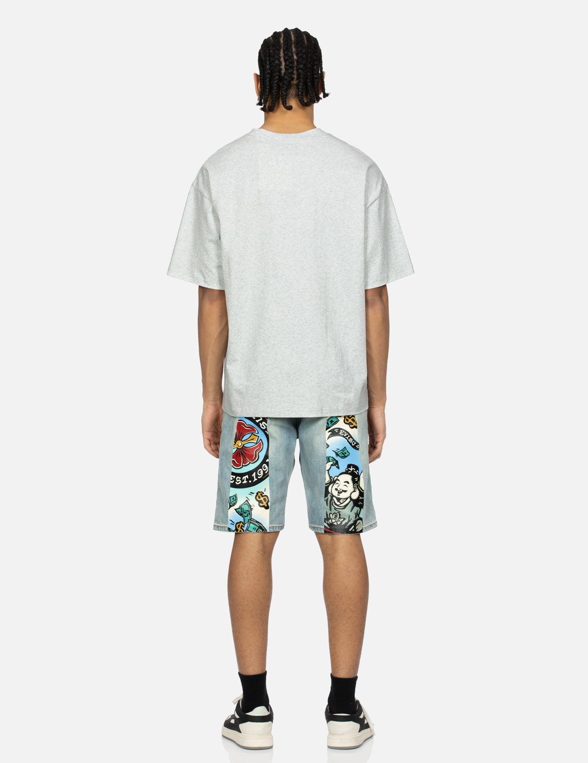 ロゴとゲームのだるまプリントリラックスフィットTシャツ