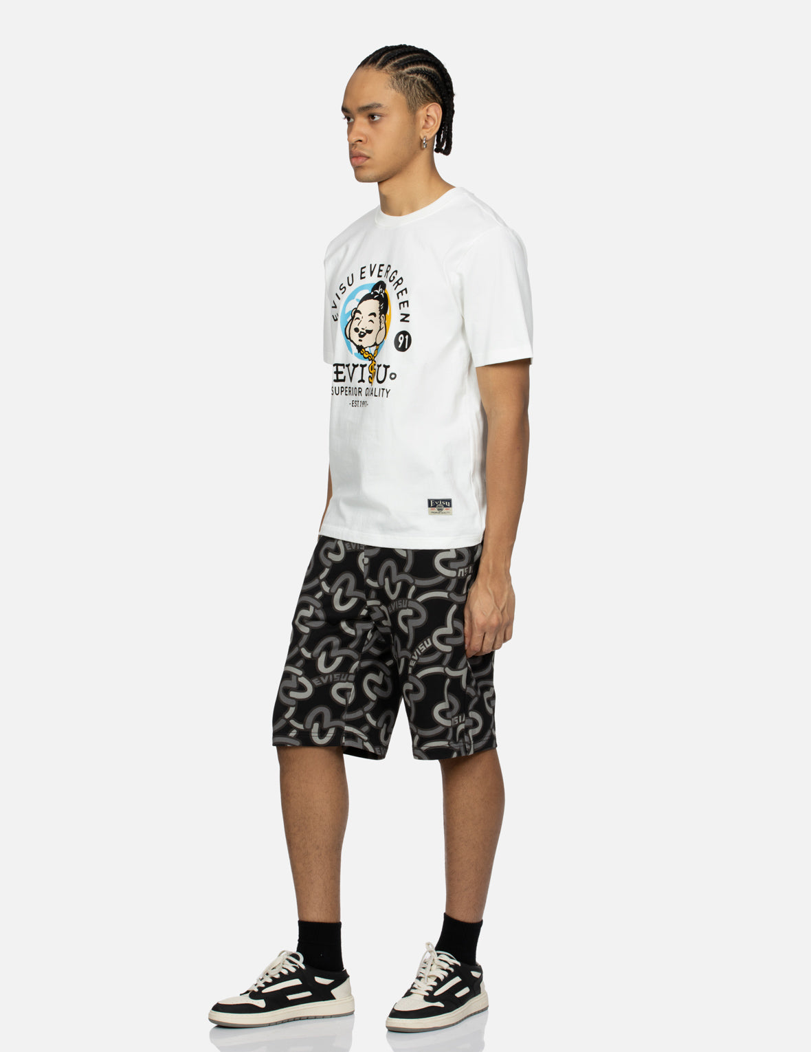 遊び心のある仏頭プリント レギュラーフィットTシャツ