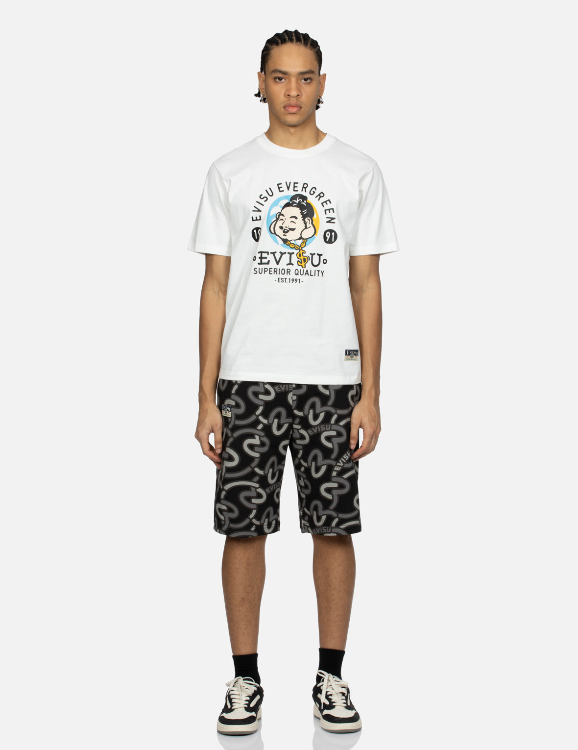 遊び心のある仏頭プリント レギュラーフィットTシャツ