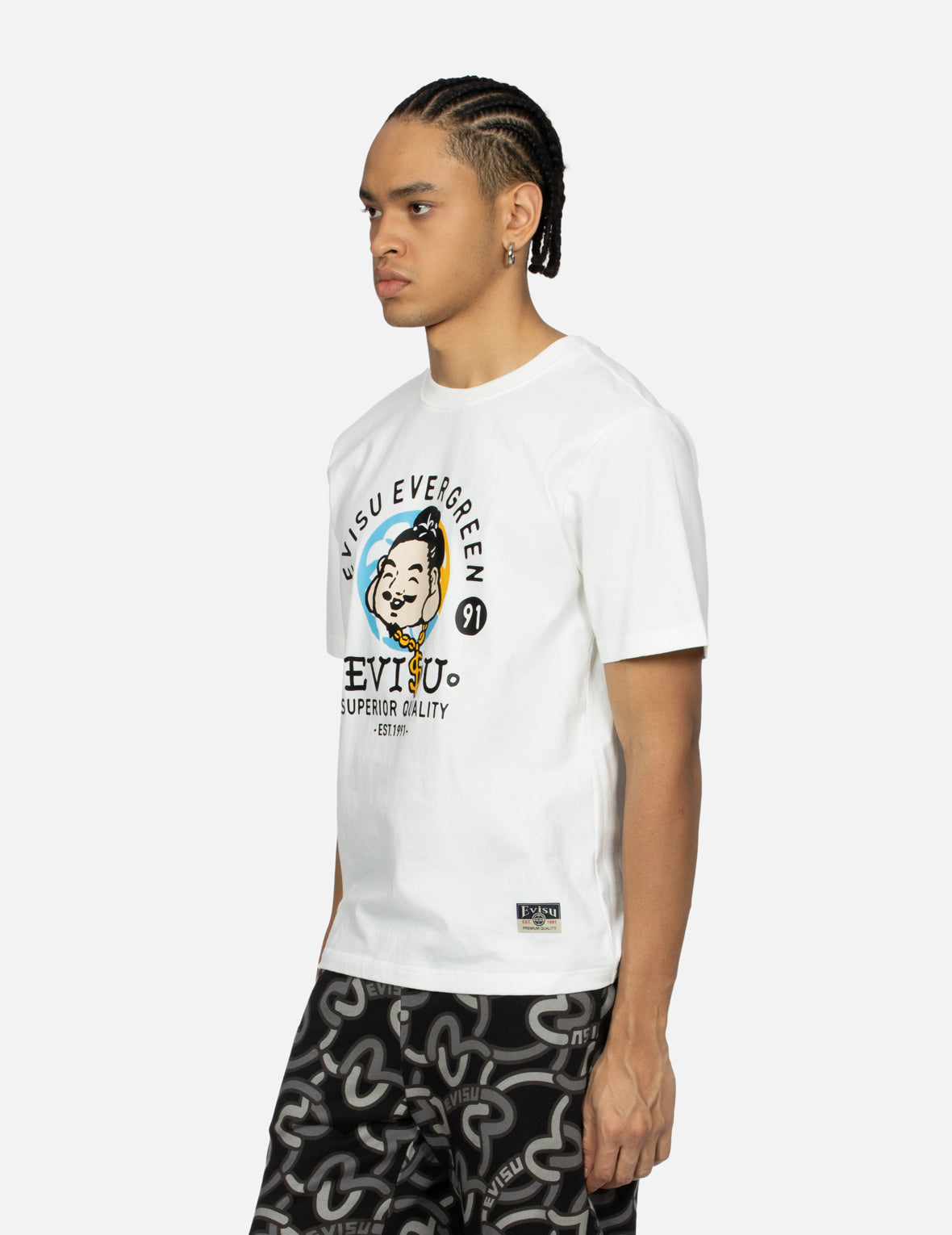 遊び心のある仏頭プリント レギュラーフィットTシャツ