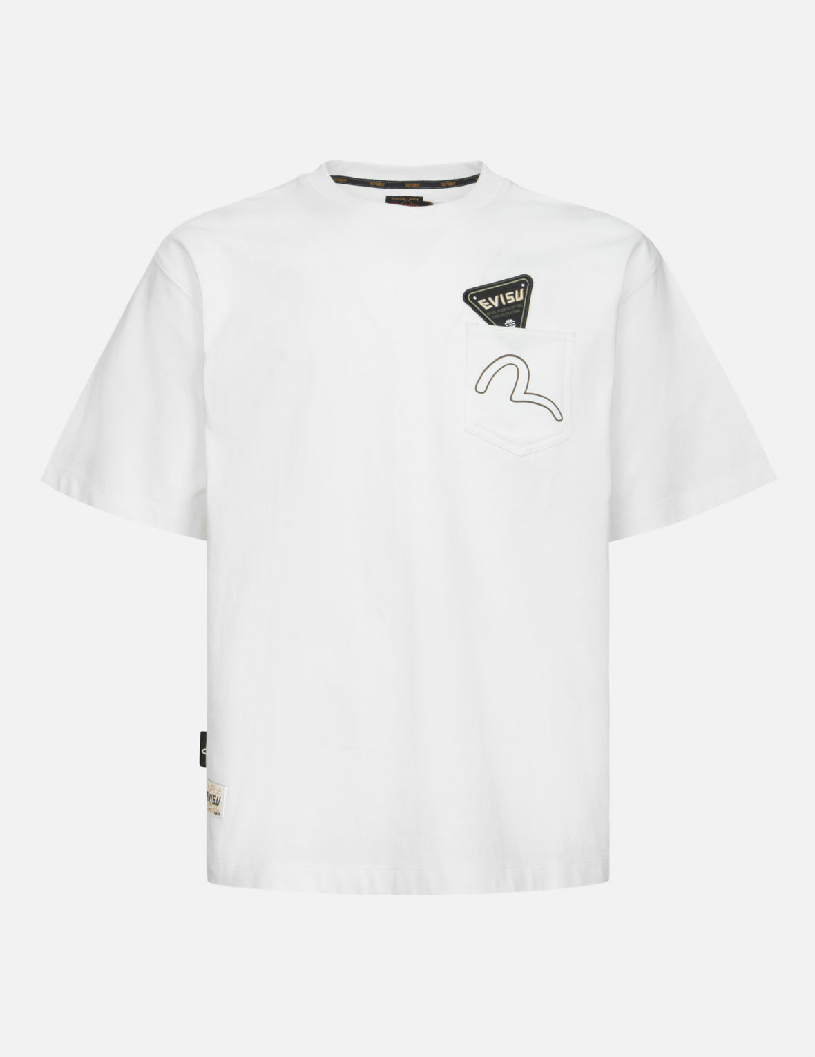 カモメと積み重ねられたバッジプリントの大黒のリラックスフィットTシャツ