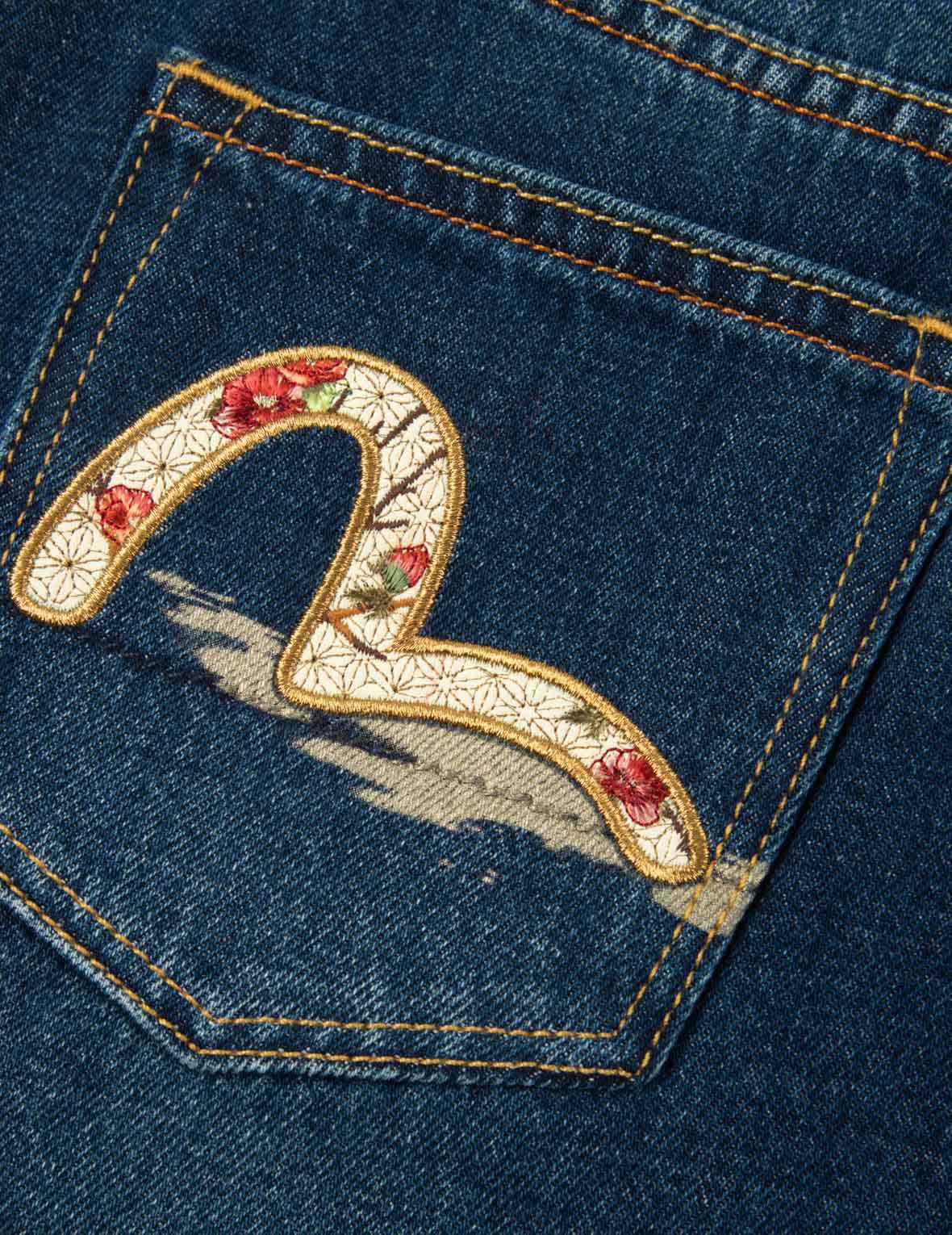 椿柄カモメ刺繍デニムスカート
