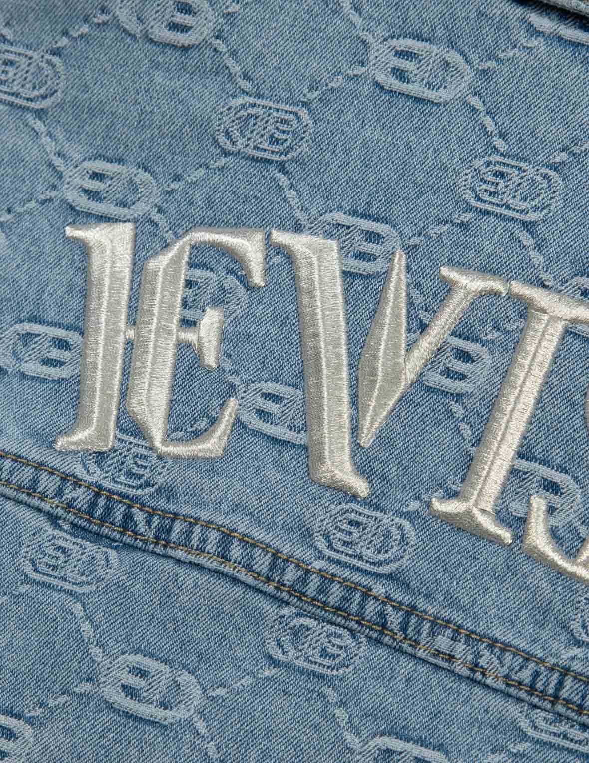 オールオーバーロゴとカモメ刺繍ルーズフィットデニムジャケット