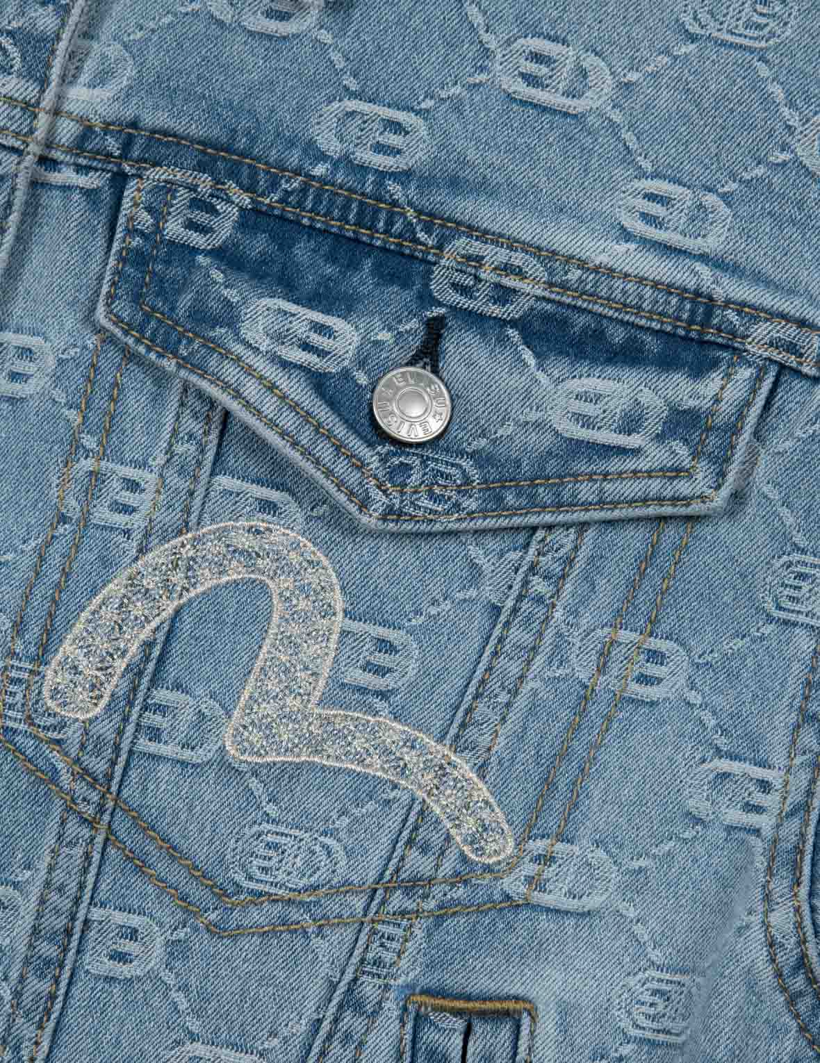 オールオーバーロゴとカモメ刺繍ルーズフィットデニムジャケット