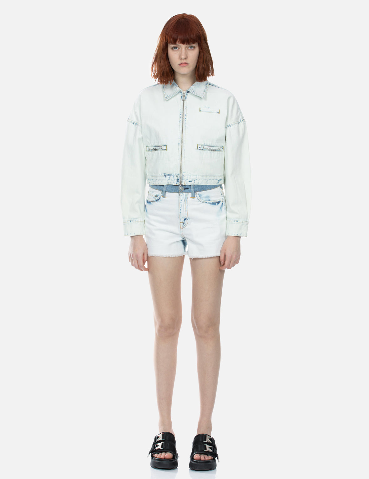 家紋とロゴのアップリケファッションフィットデニムジャケット\n