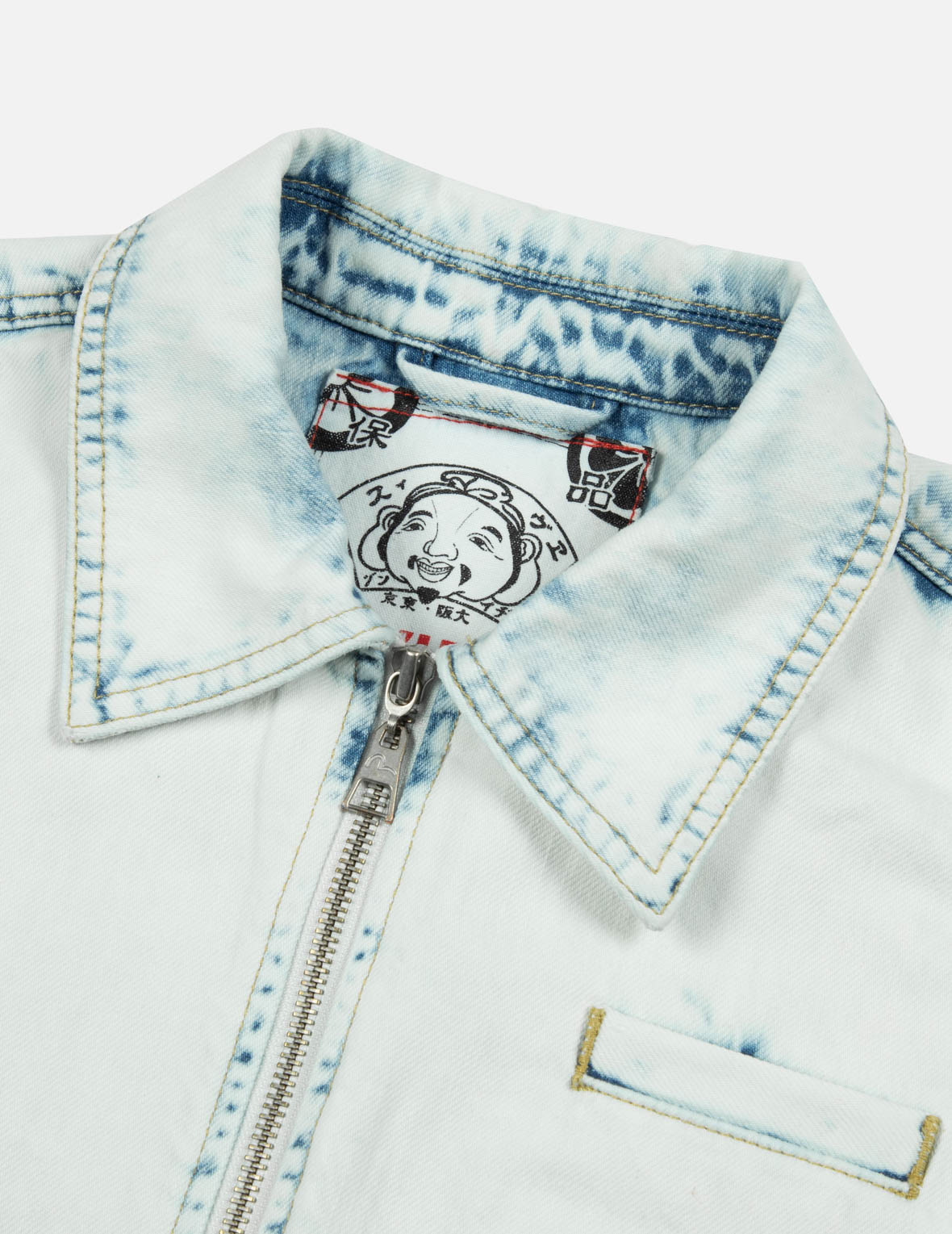 家紋とロゴのアップリケファッションフィットデニムジャケット\n