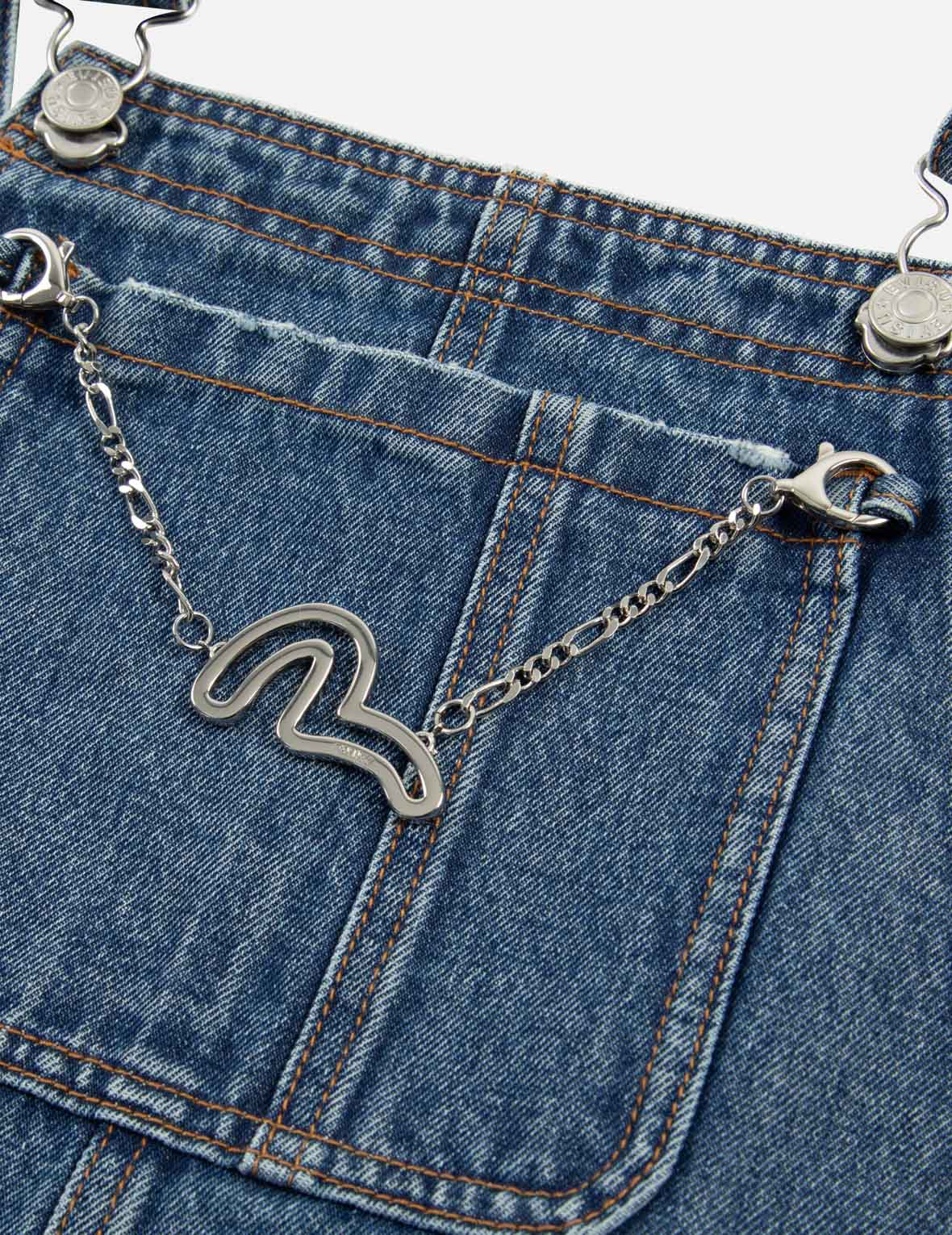 3Dカモメ刺繍ファッションフィットデニムダンガリードレス