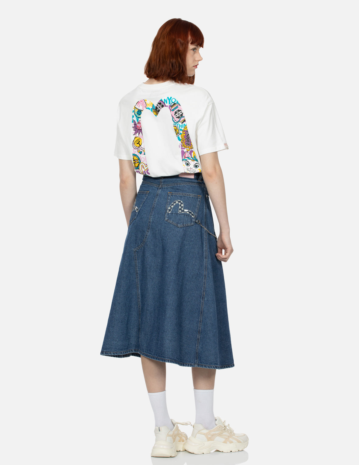 カモメプリントのファッションフィットデニムプリーツスカート