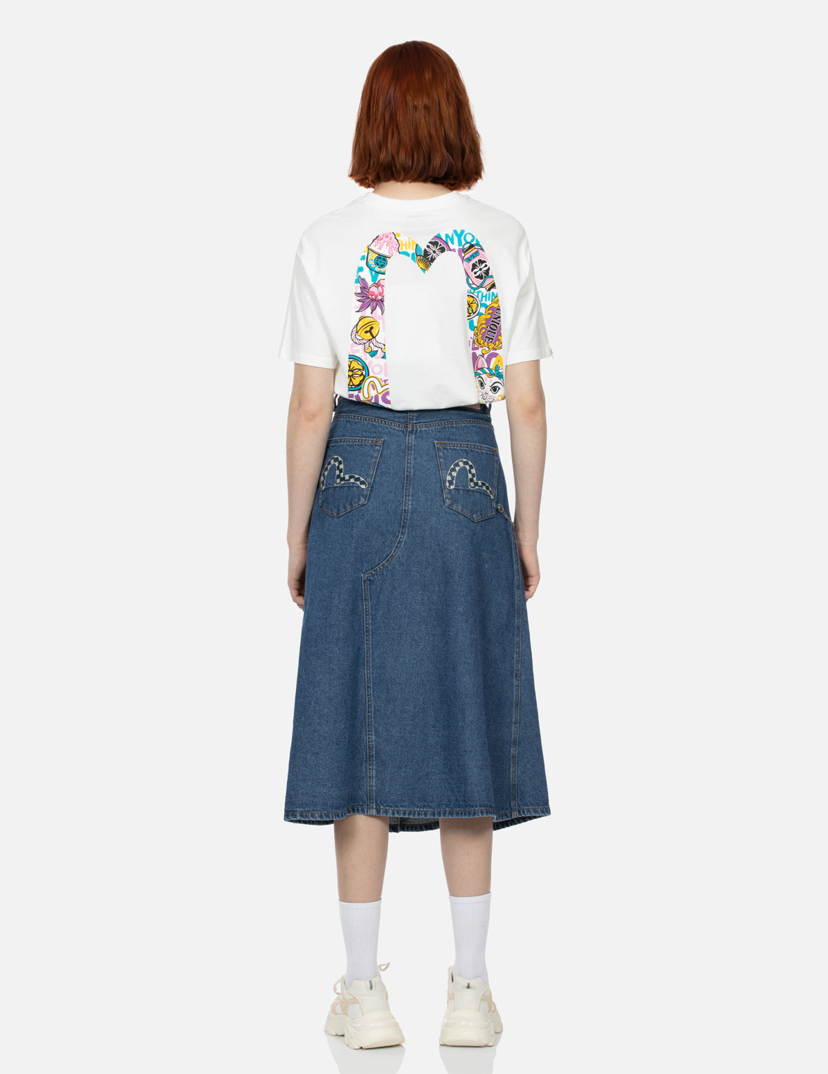 カモメプリントのファッションフィットデニムプリーツスカート