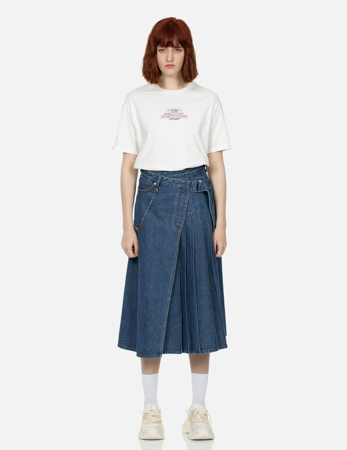 カモメプリントのファッションフィットデニムプリーツスカート