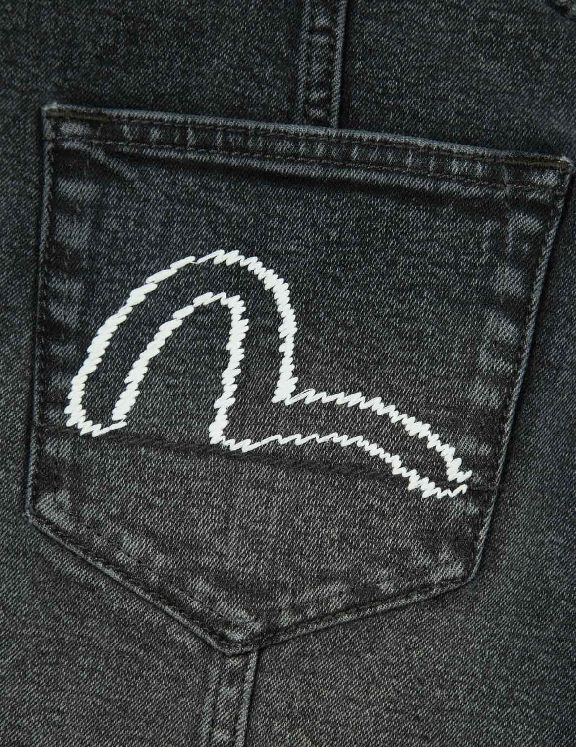 カモメ刺繍 ウォッシュ加工 ファッションフィット デニムスコート
