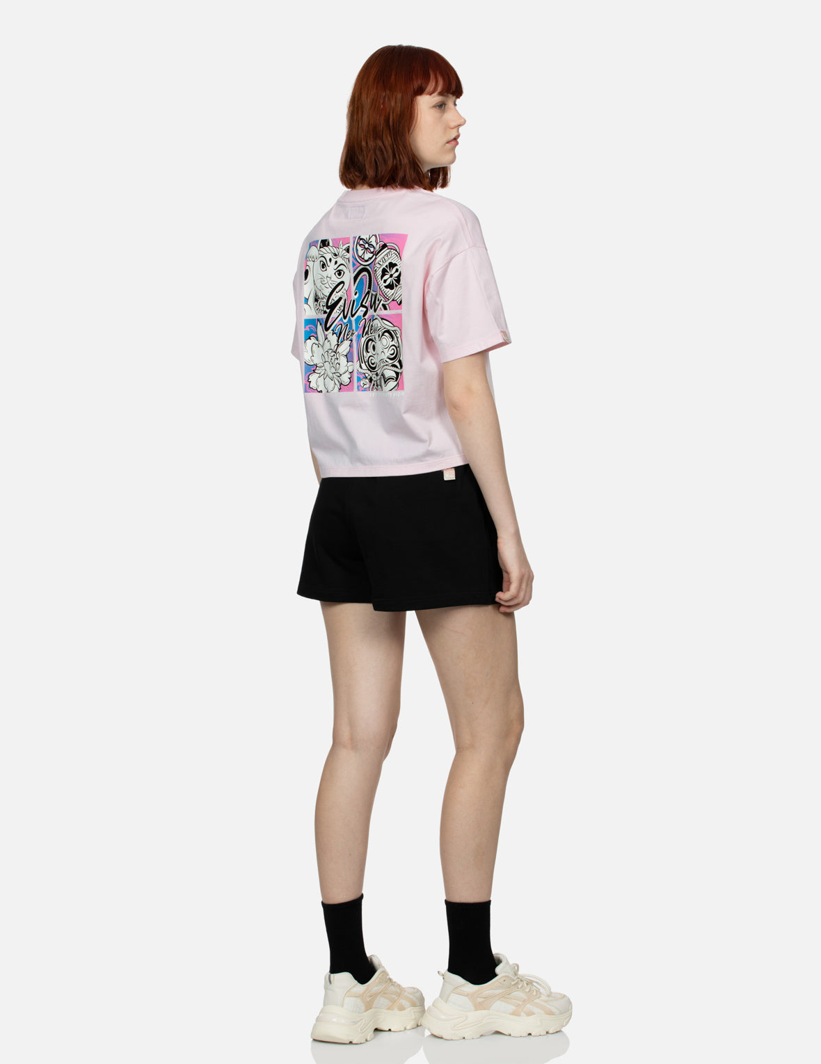 桜と祭りテーマのだるまクロップTシャツ
