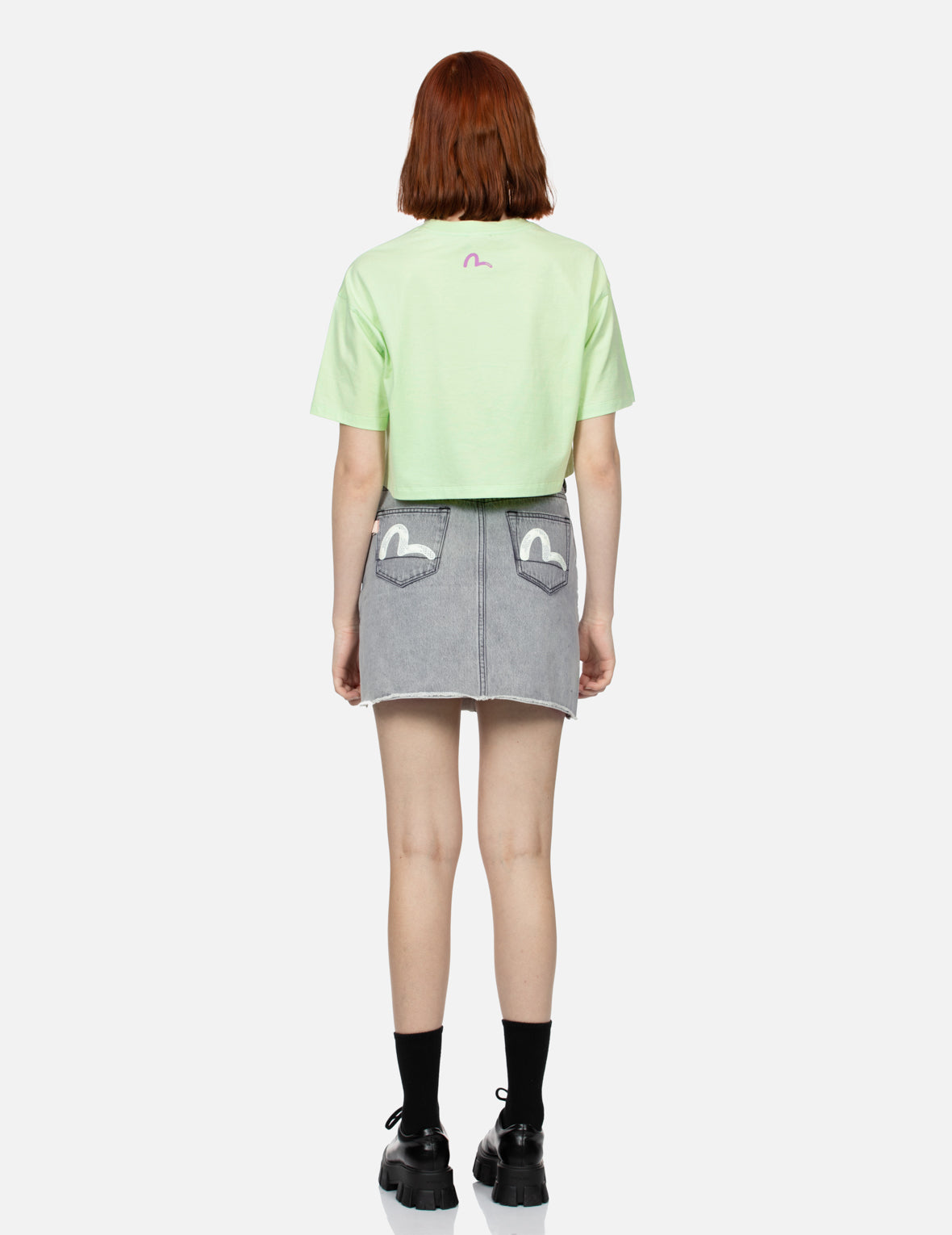 おにぎり だるまとハート プリント クロップド Tシャツ