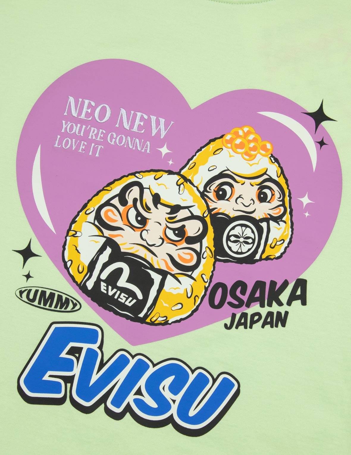 おにぎり だるまとハート プリント クロップド Tシャツ
