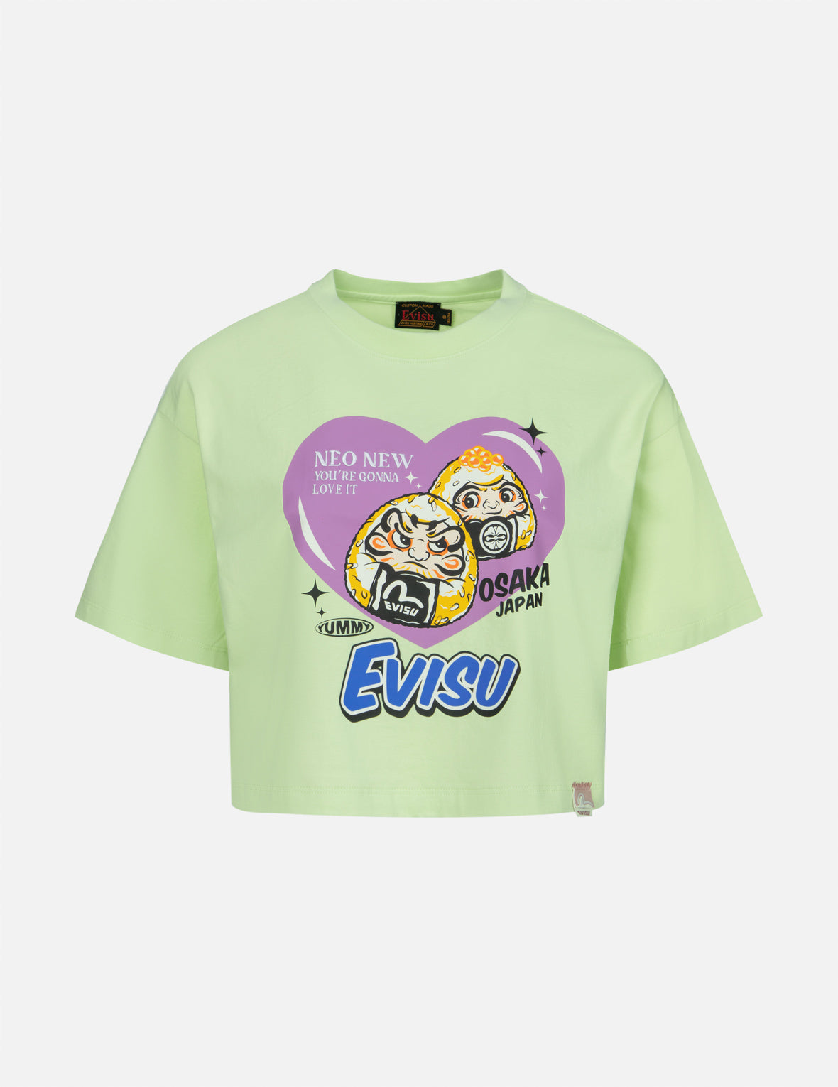 おにぎり だるまとハート プリント クロップド Tシャツ