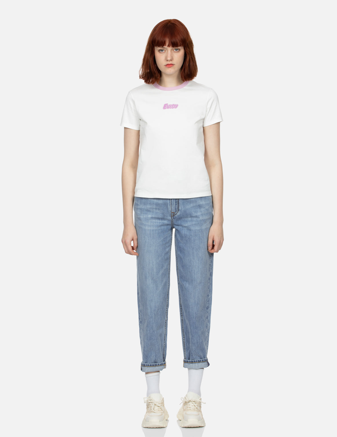 ロゴとたこ焼き だるま プリント レギュラー フィット リンガー Tシャツ