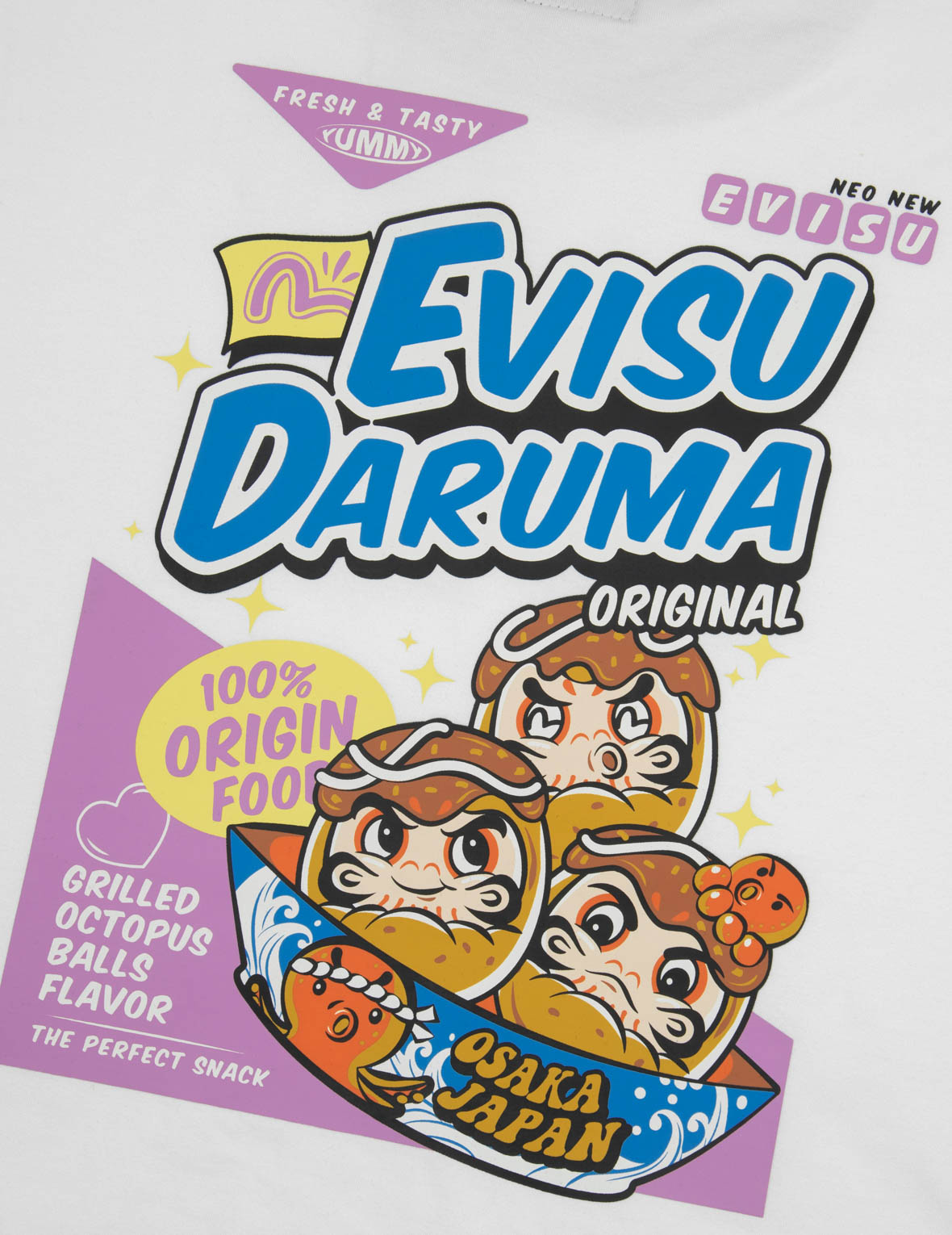 ロゴとたこ焼き だるま プリント レギュラー フィット リンガー Tシャツ