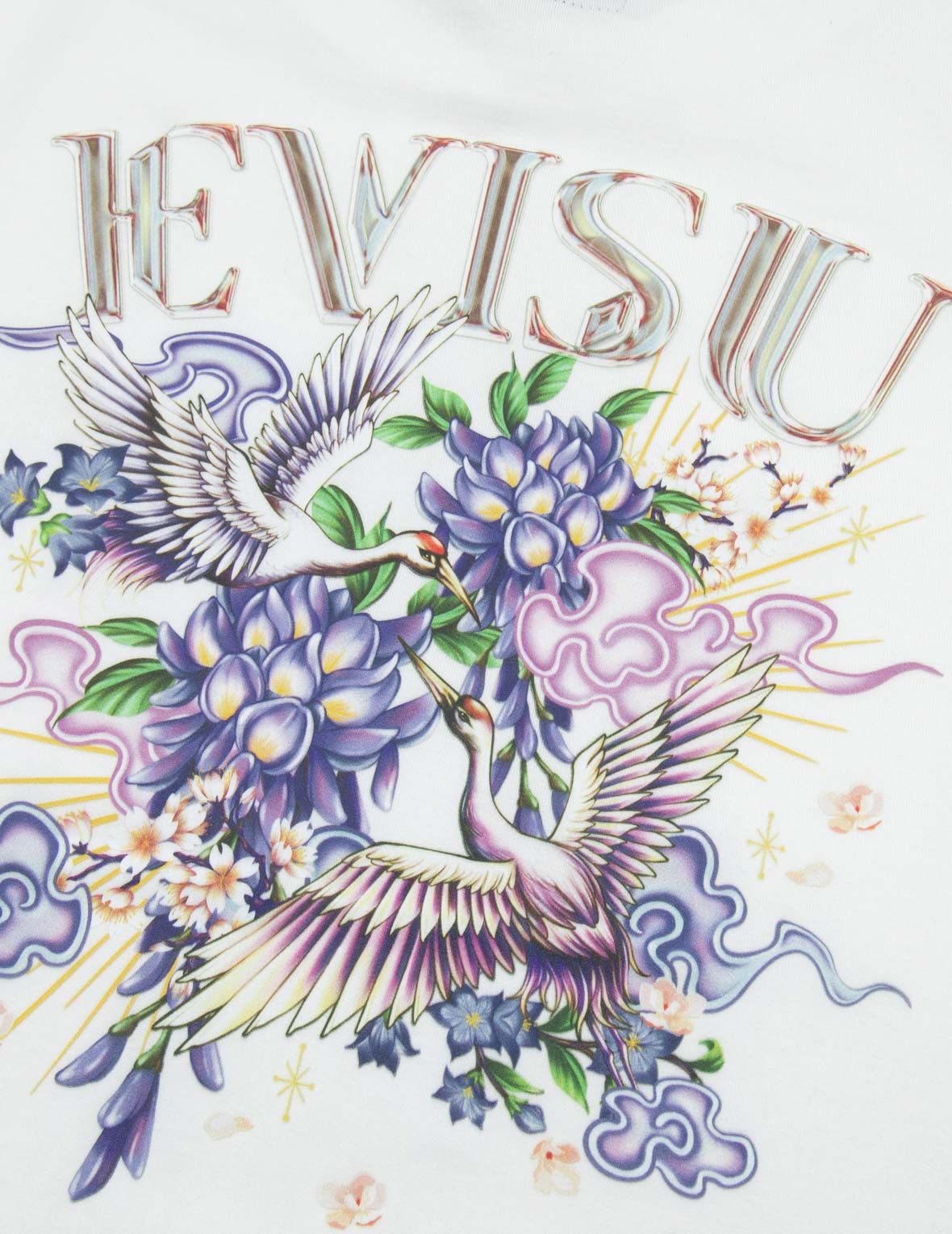 ツルと藤の花 プリント レギュラー フィット Tシャツ