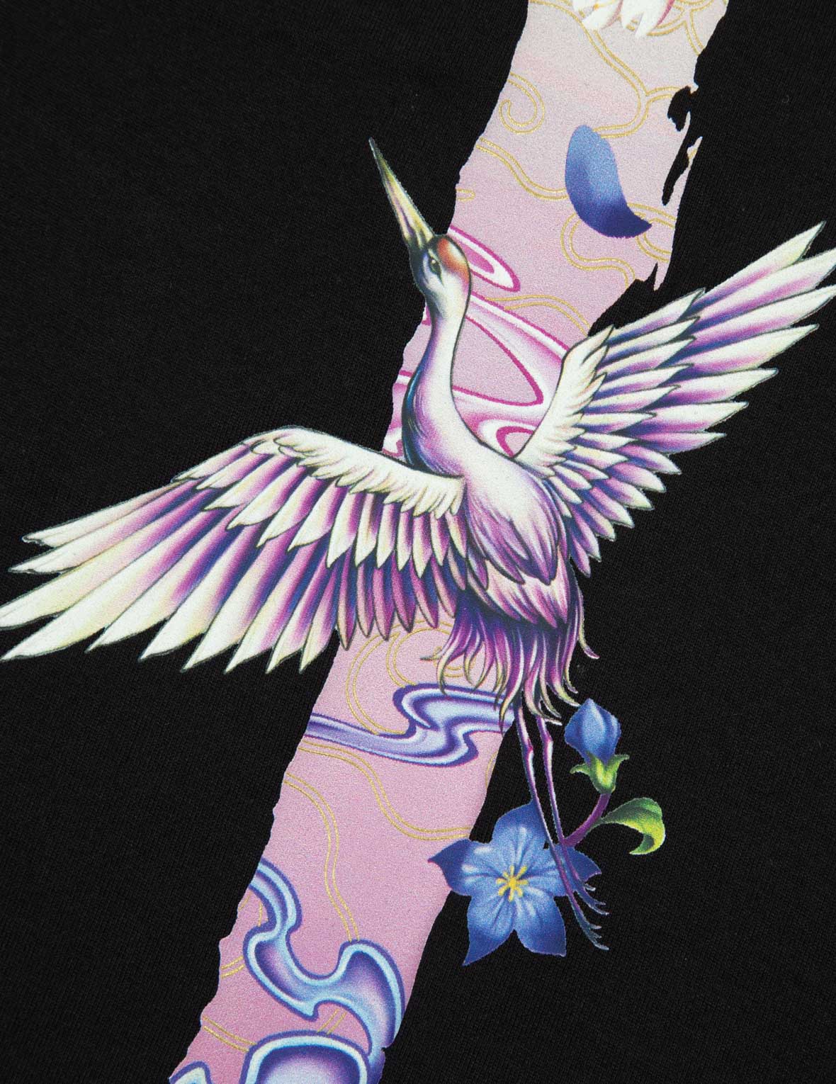 鶴と藤の花大黒ボーイフレンドTシャツ