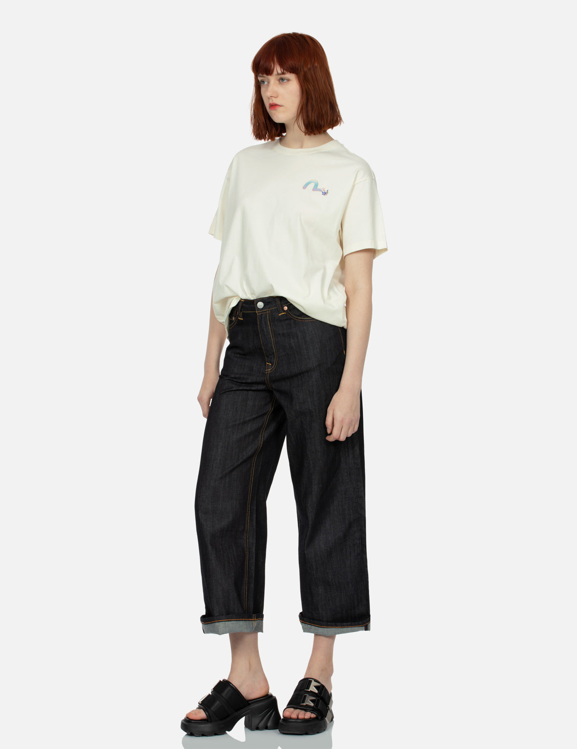 鶴と藤の花大黒ボーイフレンドTシャツ