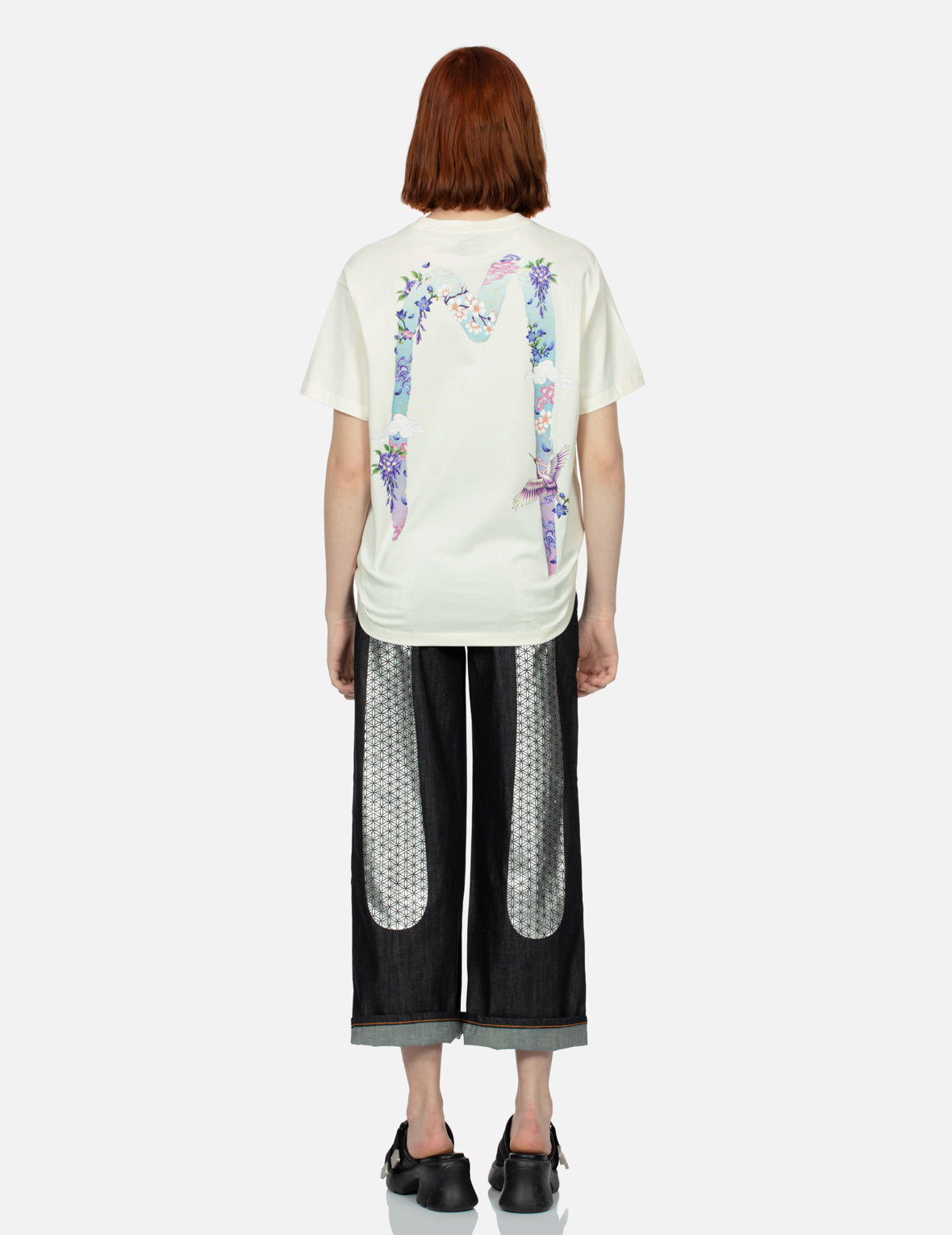 鶴と藤の花大黒ボーイフレンドTシャツ