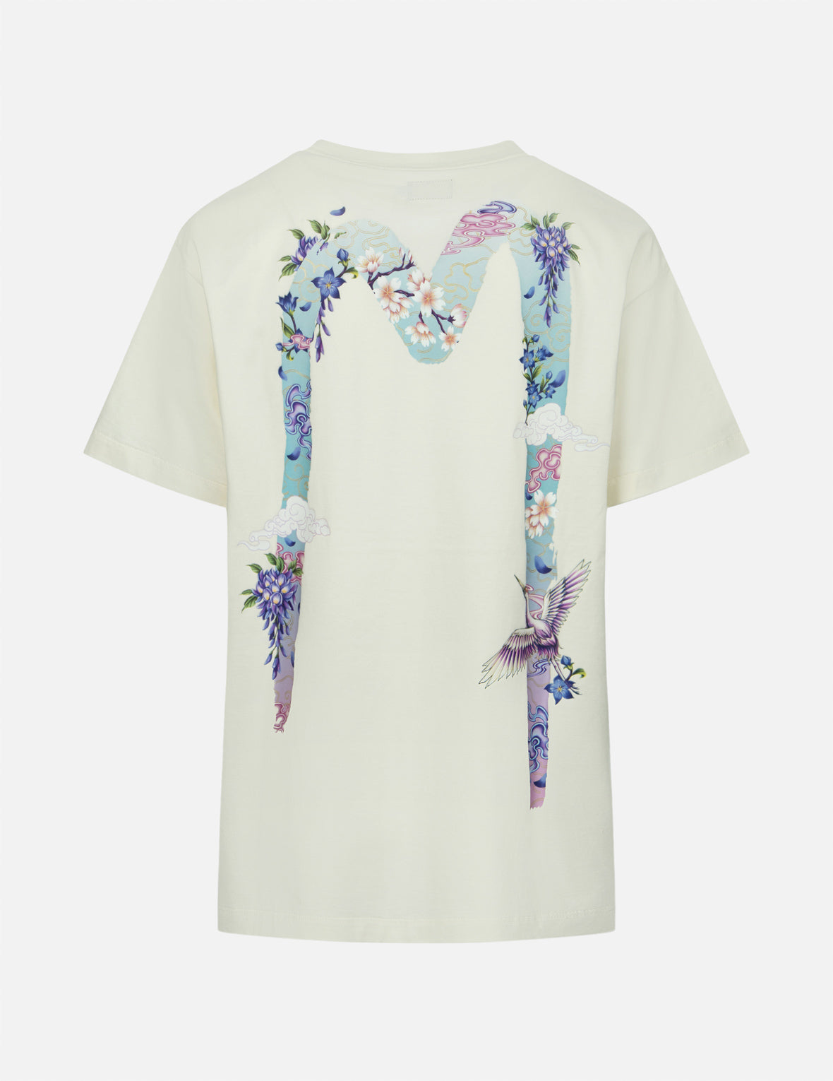 鶴と藤の花大黒ボーイフレンドTシャツ