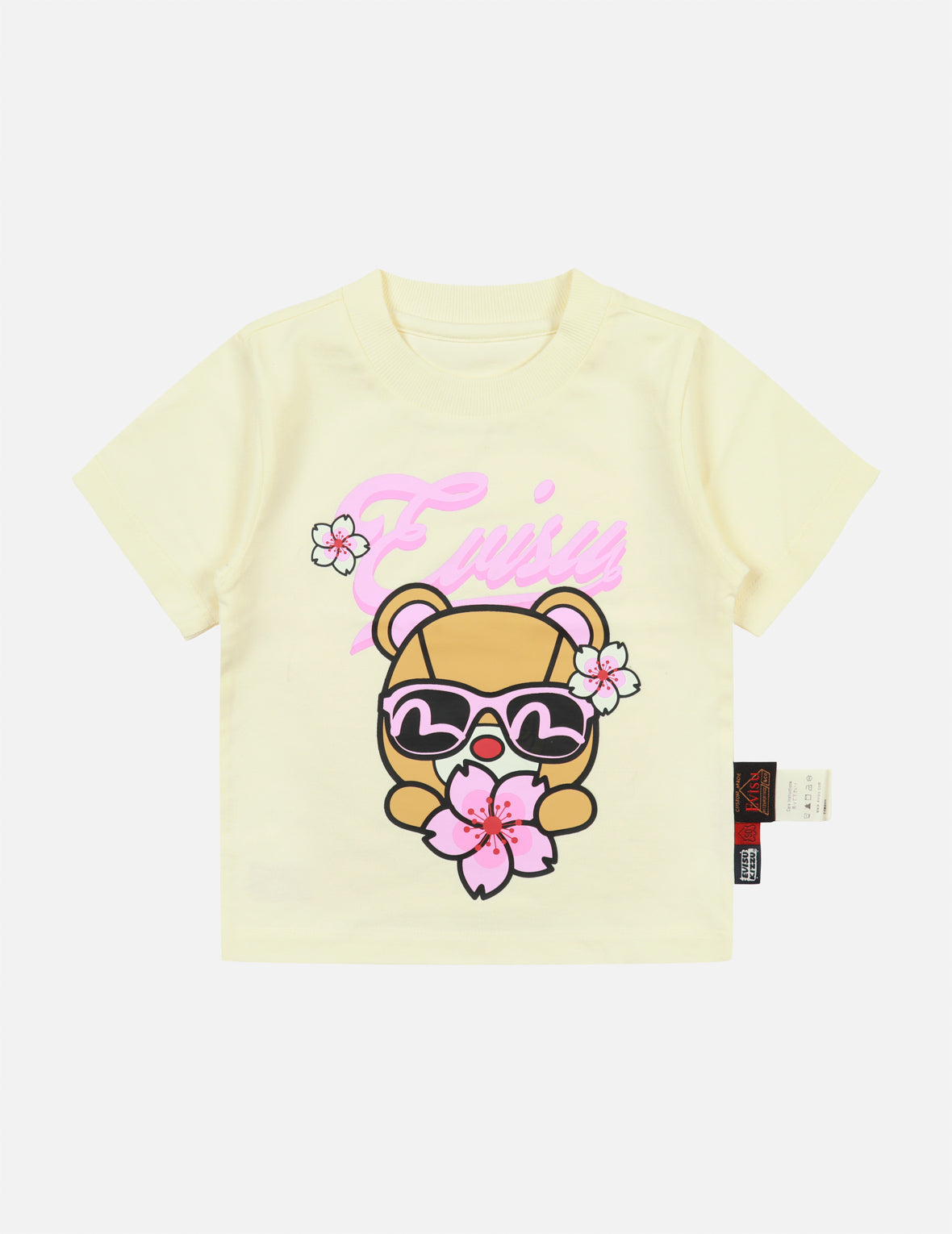 さくらとクマのグラフィックプリントレギュラーフィットTシャツ
