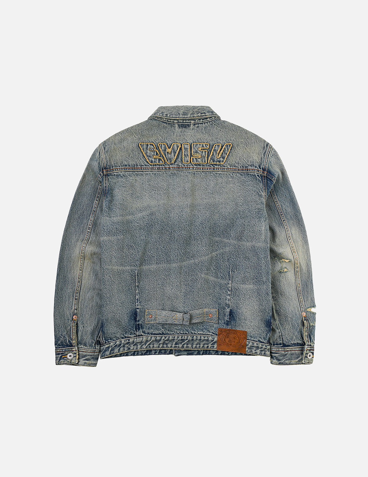 ディストレスドカモメプリントとほつれロゴパッチ刺繍 リラックスフィット デニムジャケット