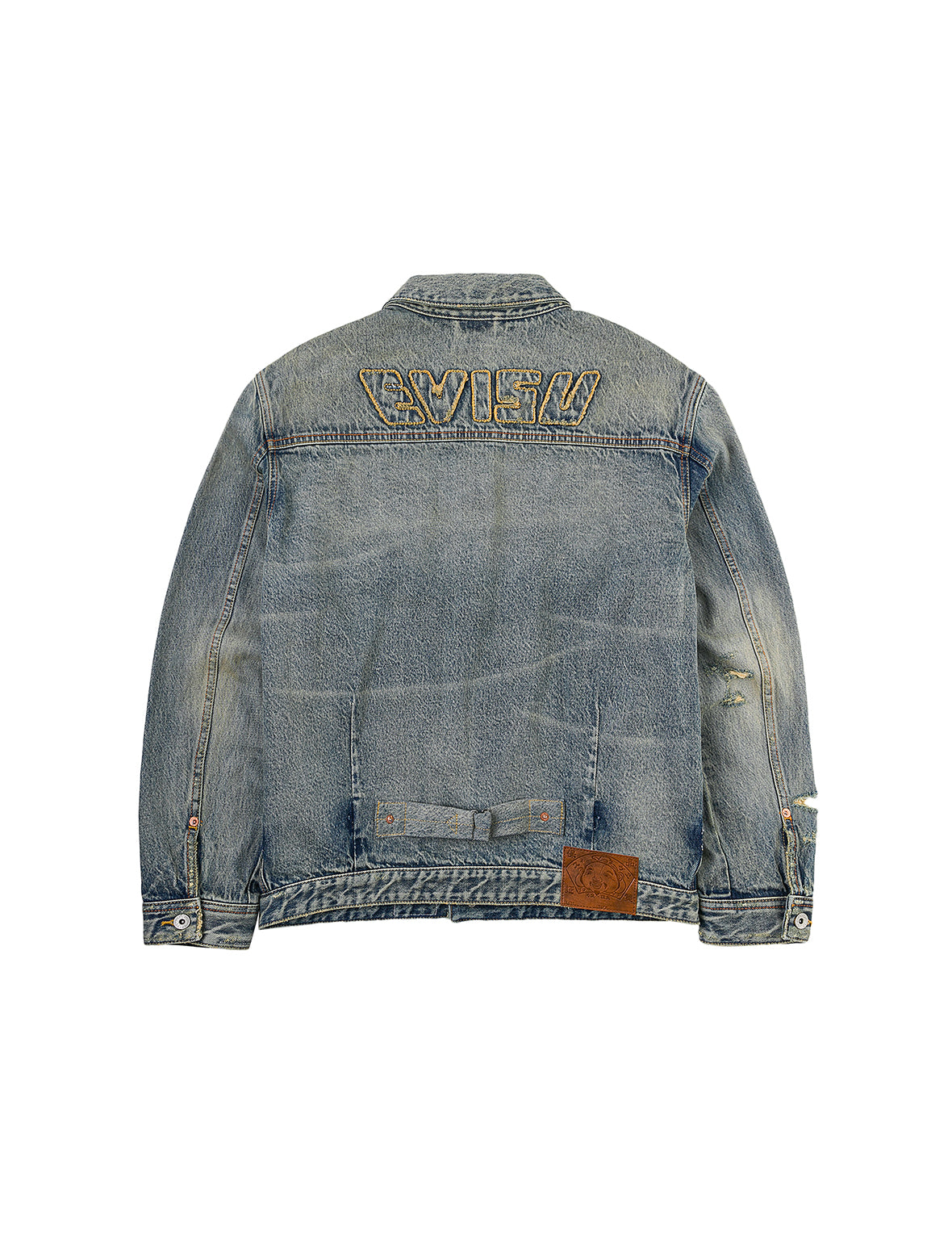 ディストレスドカモメプリントとほつれロゴパッチ刺繍 リラックスフィット デニムジャケット