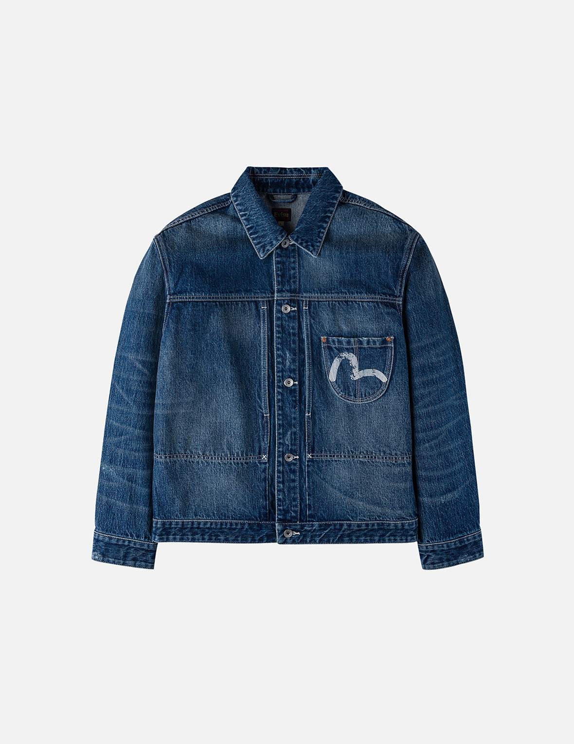 ディストレスドカモメプリント リラックスフィット ウォッシュドデニムジャケット