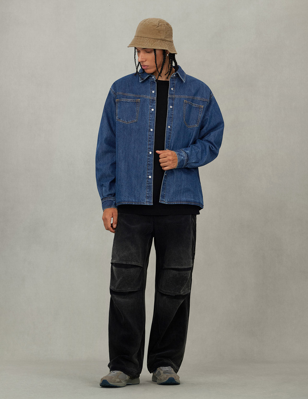 ディストレスドロゴアップリケ刺繍 リラックスフィット デニムシャツ