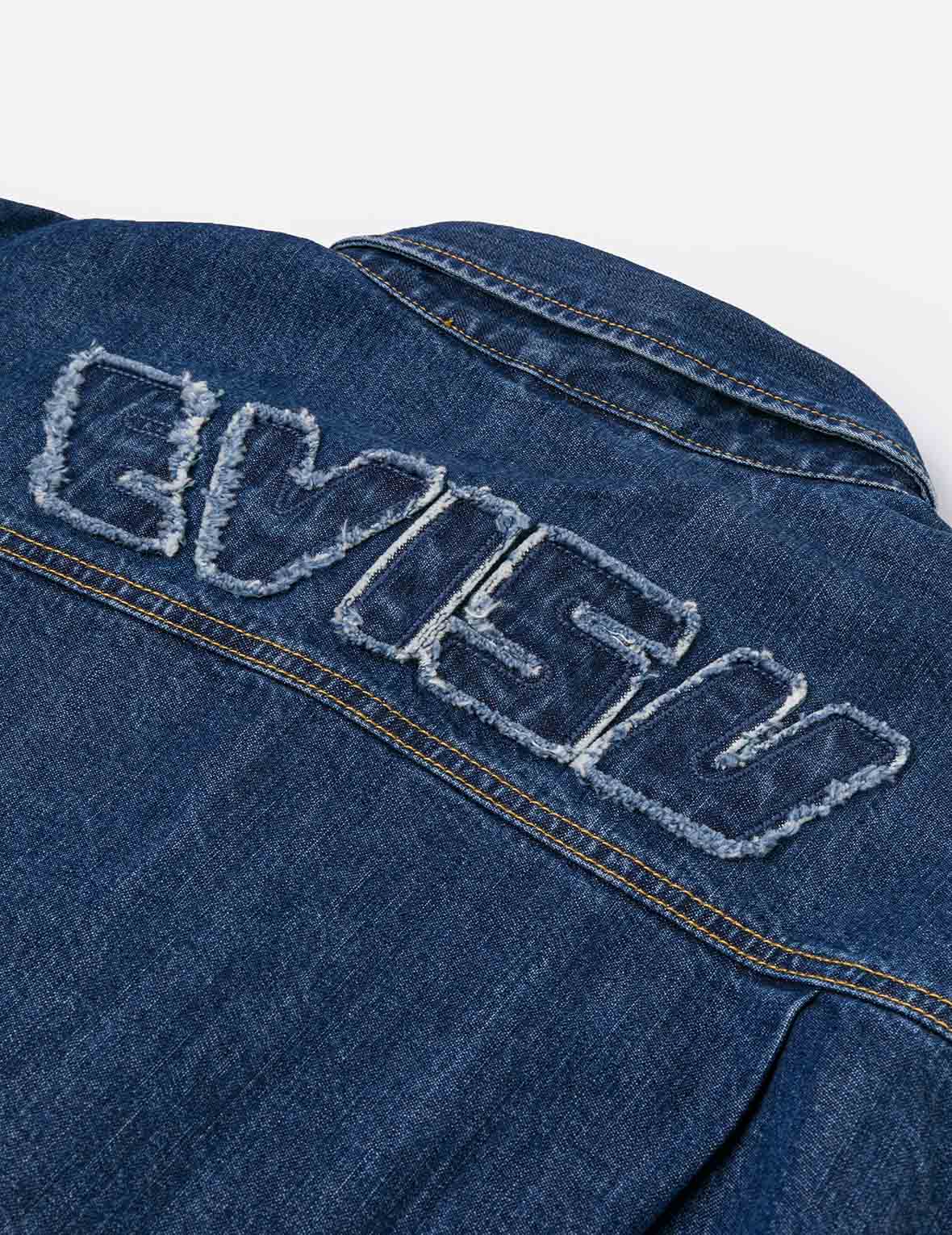 ディストレスドロゴアップリケ刺繍 リラックスフィット デニムシャツ