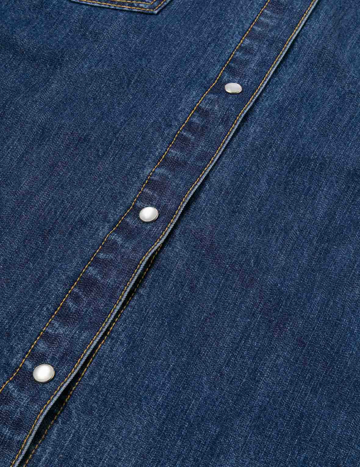 ディストレスドロゴアップリケ刺繍 リラックスフィット デニムシャツ