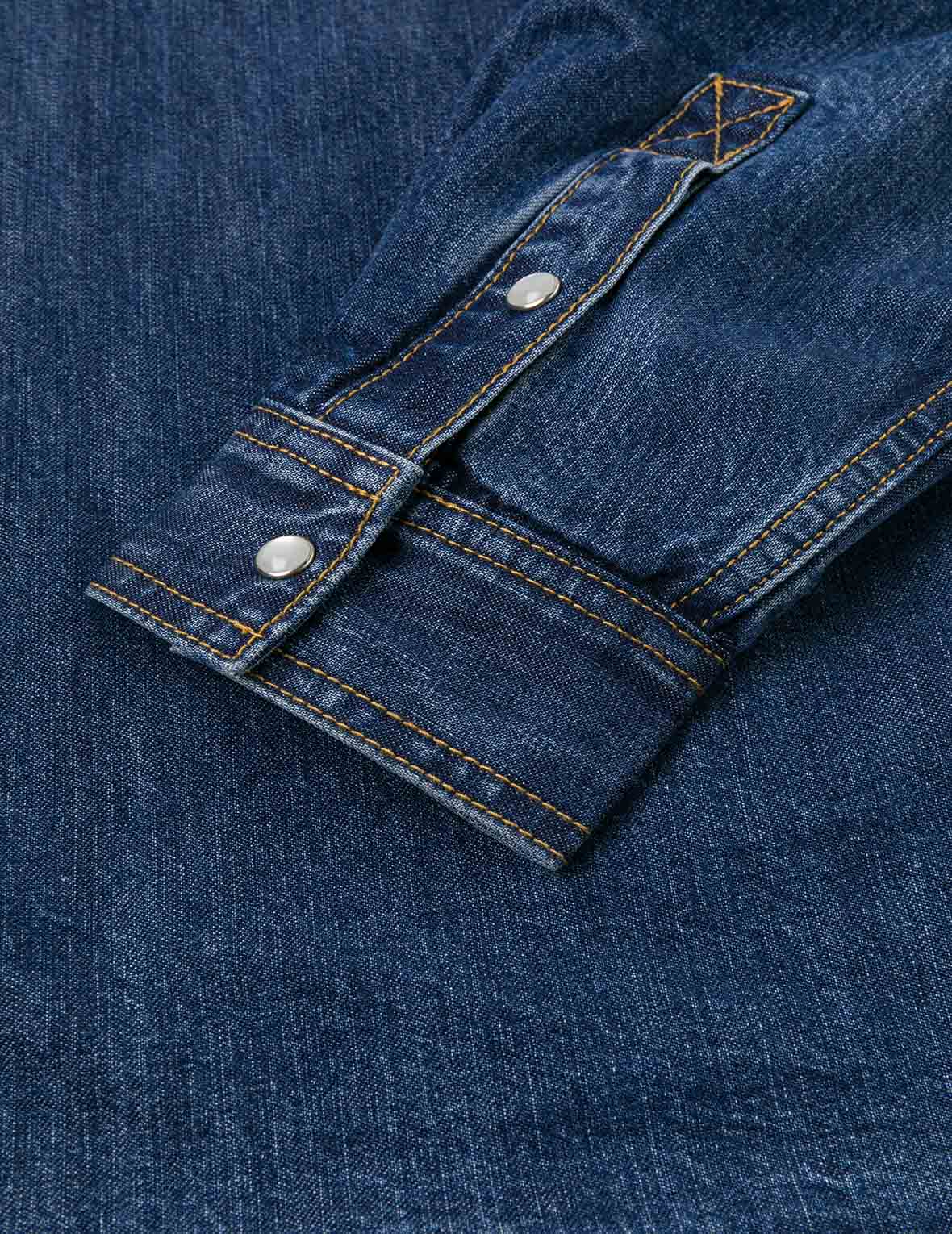 ディストレスドロゴアップリケ刺繍 リラックスフィット デニムシャツ