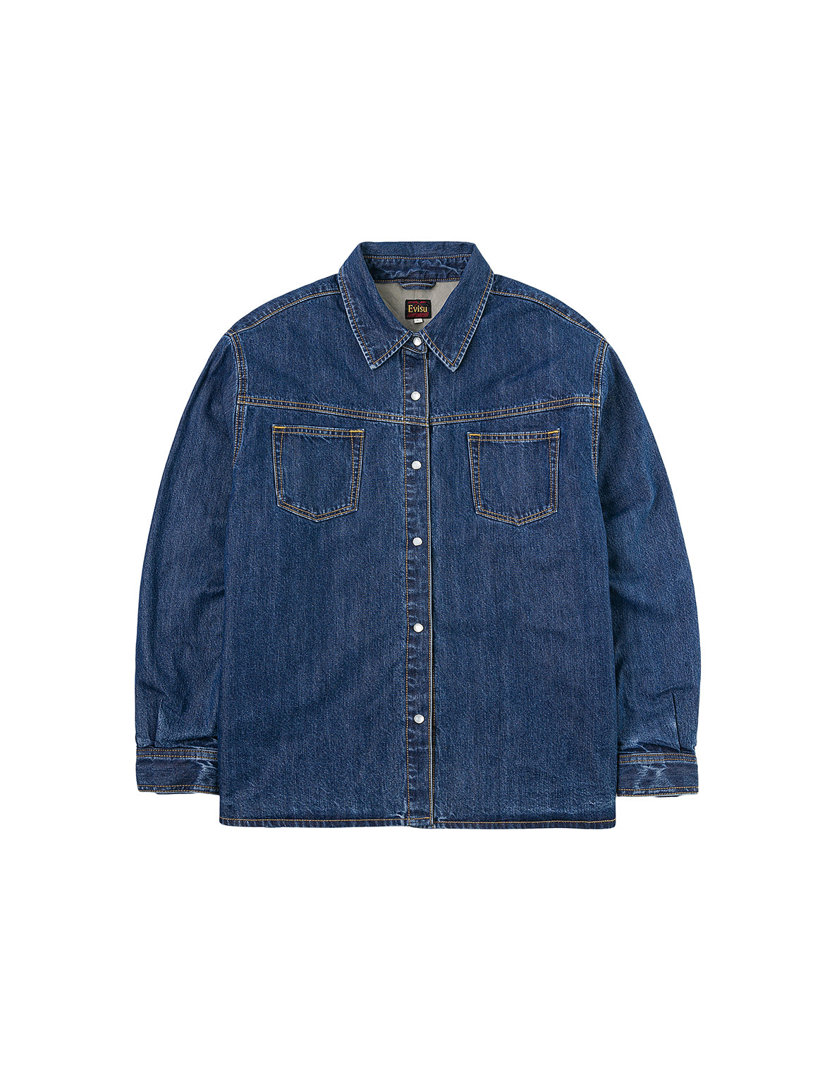 ディストレスドロゴアップリケ刺繍 リラックスフィット デニムシャツ