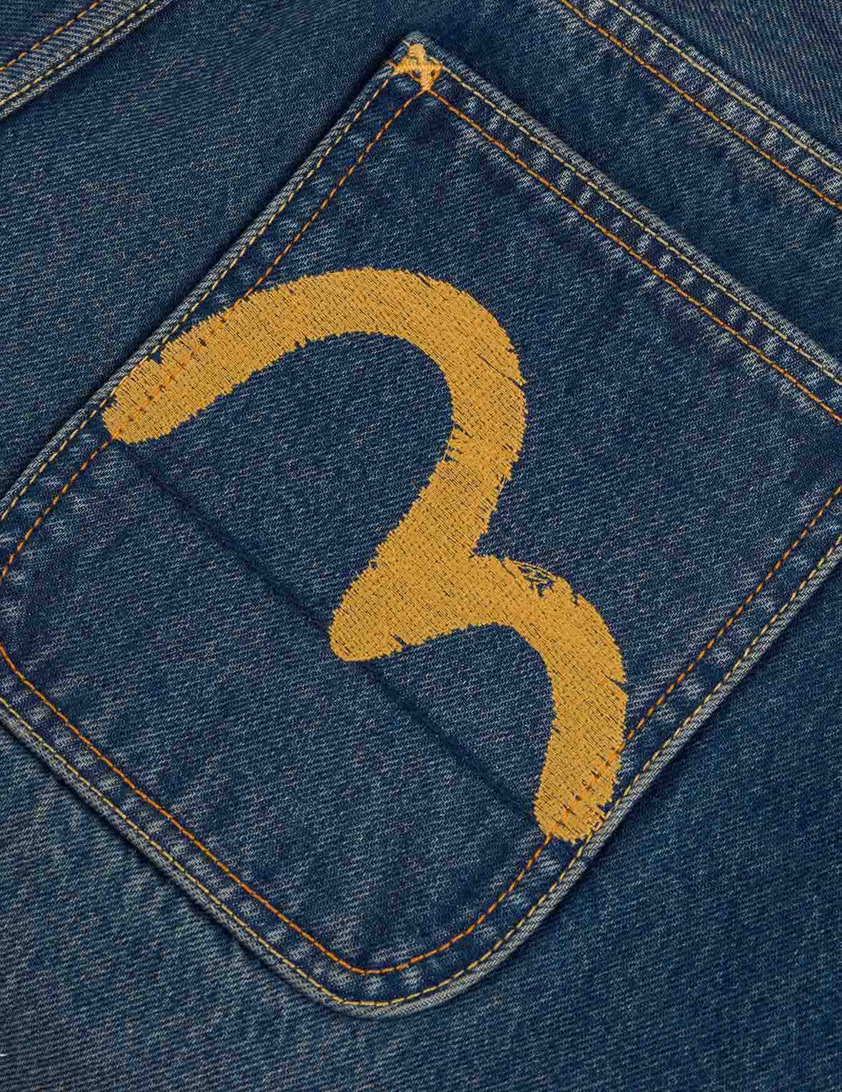 カモメ刺繍 レギュラーフィット ウォッシュドデニムジョーツ