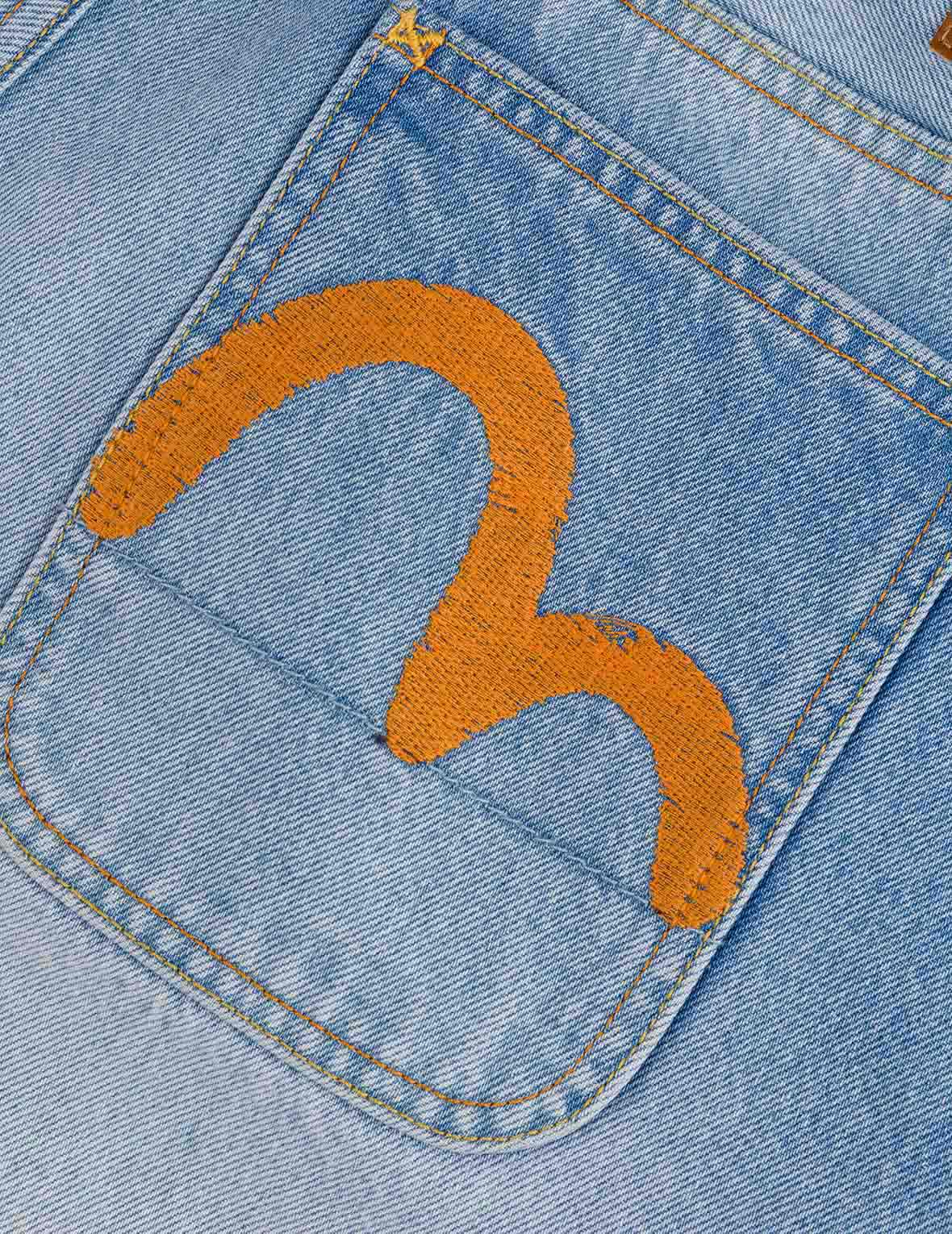 カモメ刺繍 レギュラーフィット ウォッシュドデニムジョーツ