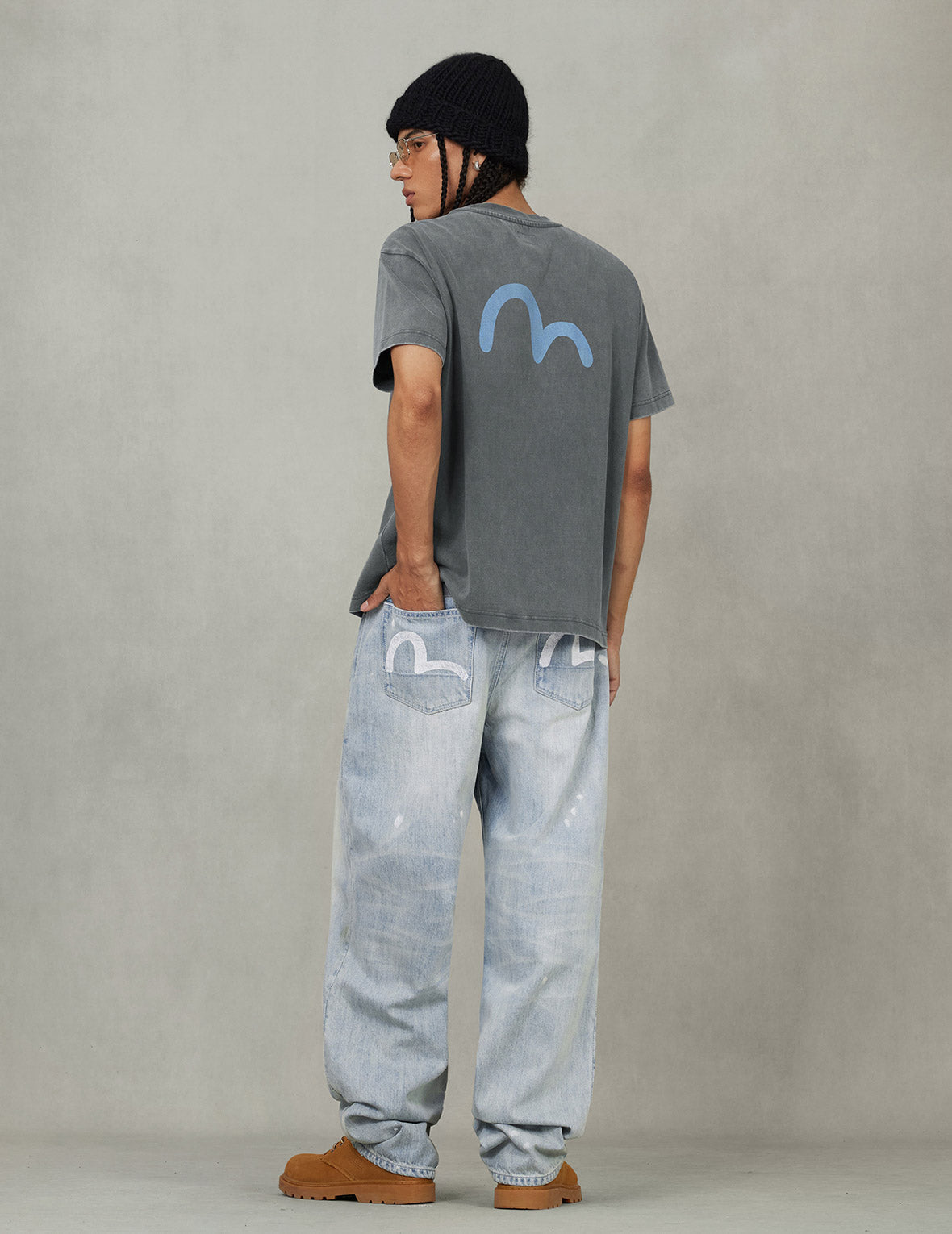 エビス デニム カモメ カモメとロゴプリント3Dフィットジーンズ – EVISU