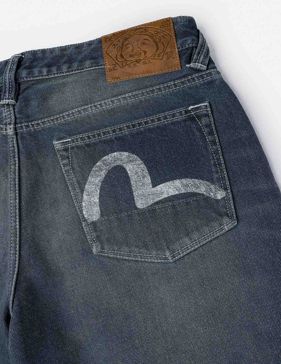 不規則パッチ付きディストレスドカモメプリント ルーズフィット デニムジーンズ