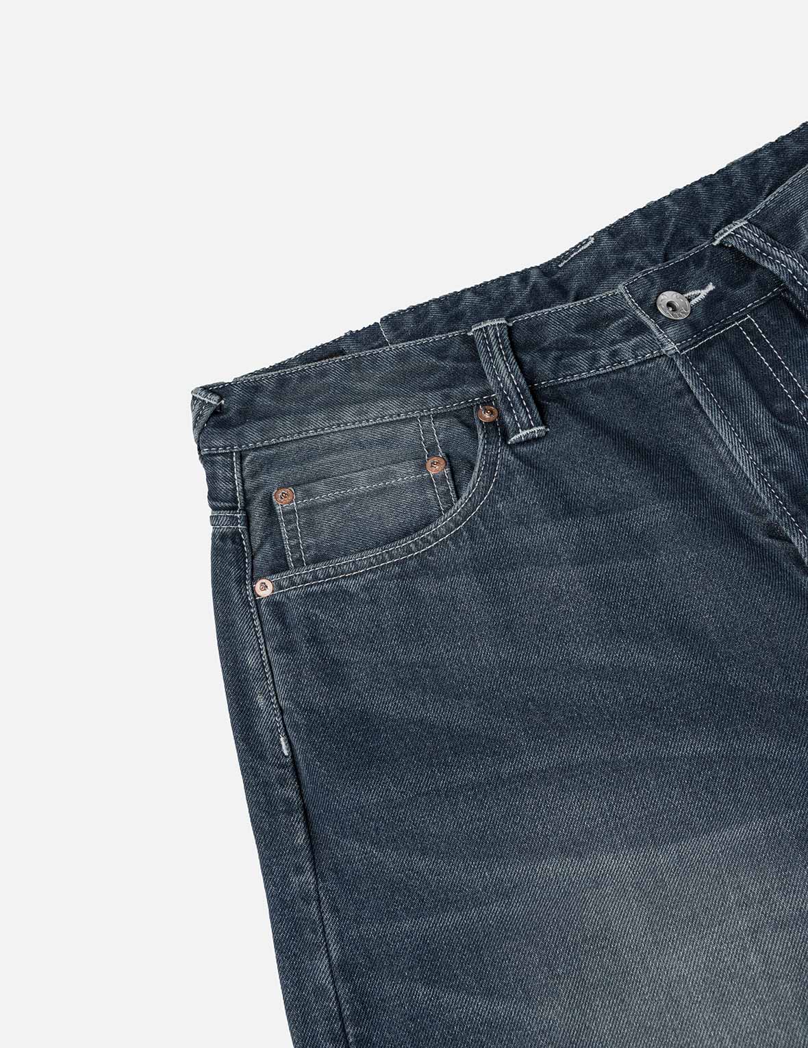 不規則パッチ付きディストレスドカモメプリント ルーズフィット デニムジーンズ