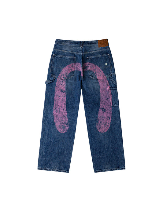 Washed and Distressed Daicock Print Relax Fit Jeans