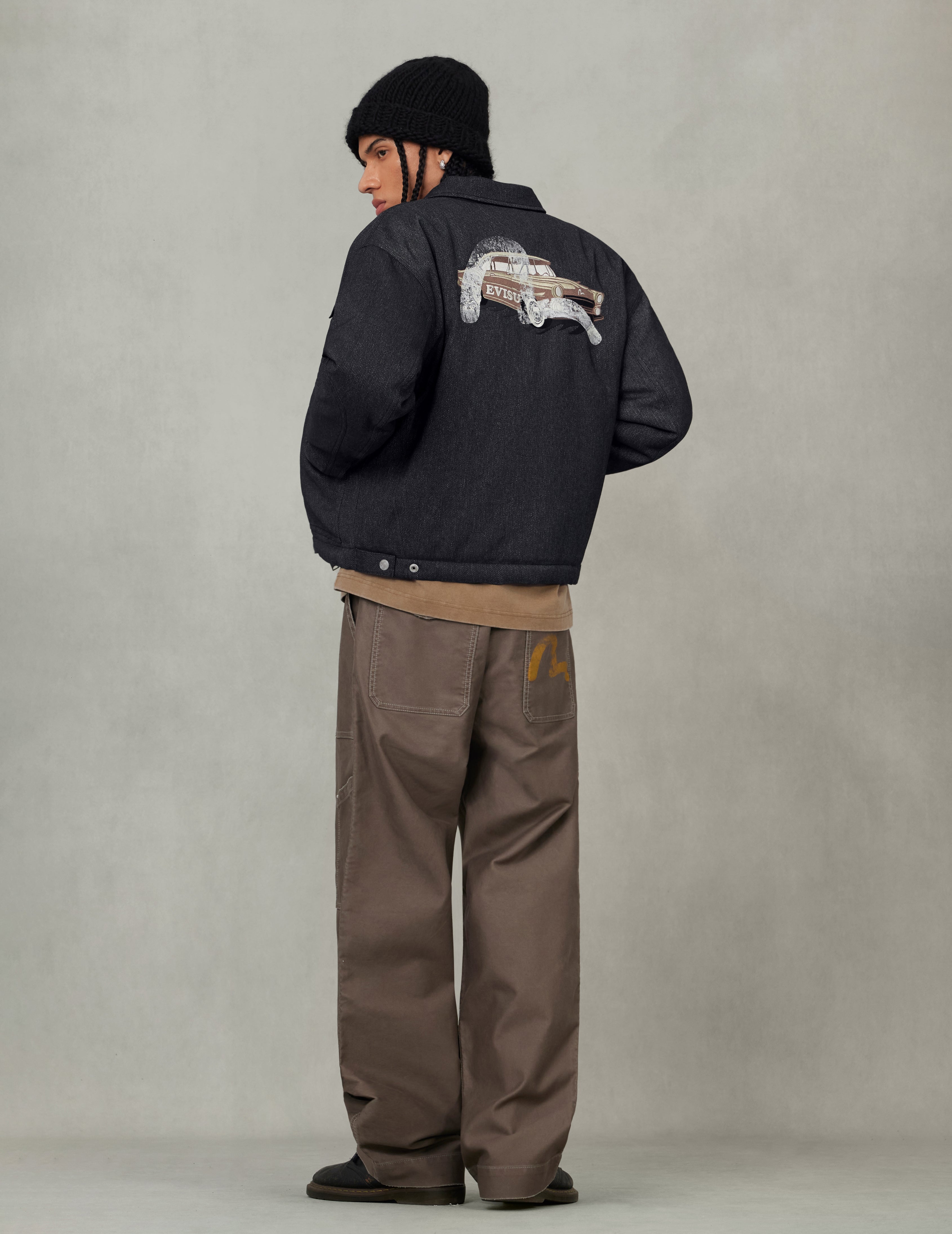 クラシック50年代カーとカモメプリント リラックスフィット ワーク