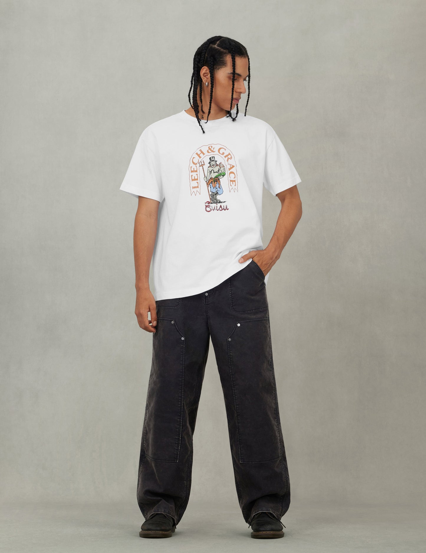 カモメプリントとマルチポケット レギュラーフィット カーゴパンツ