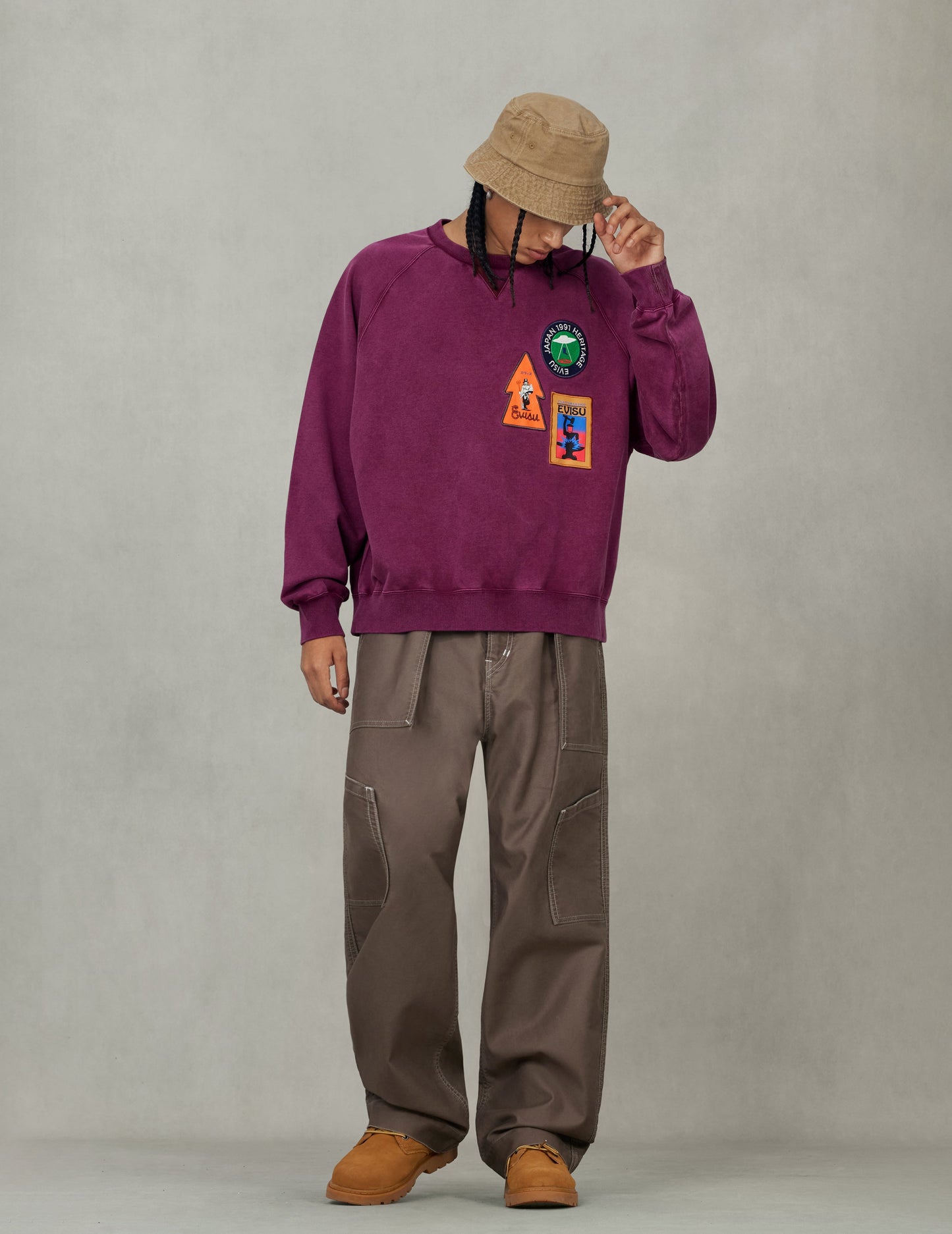 アメリカン「恵比寿」パッチとカモメ刺繍 リラックスフィット スウェットシャツ