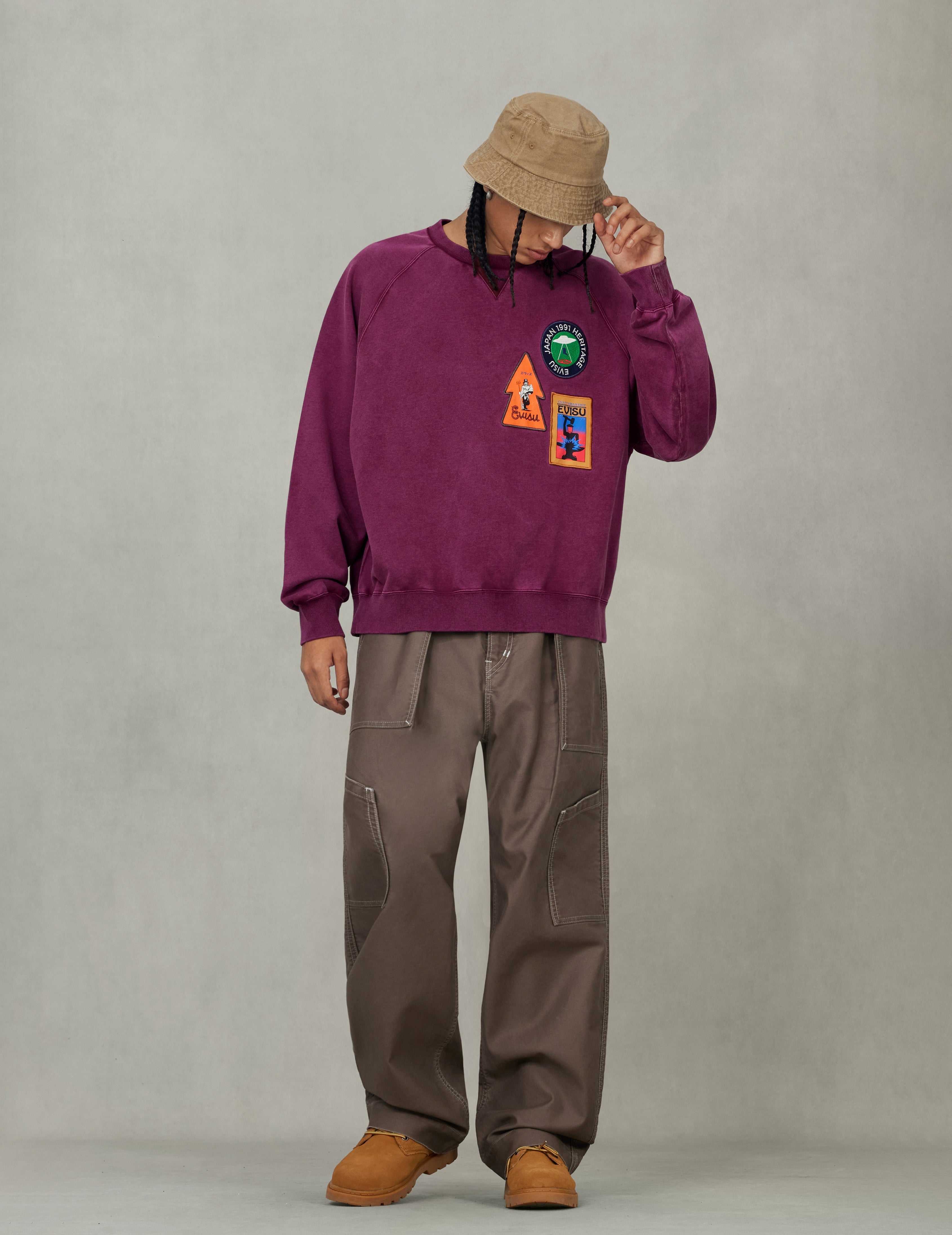 アメリカン「恵比寿」パッチとカモメ刺繍 リラックスフィット スウェットシャツ