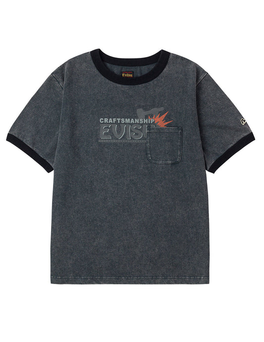 EVISUワークウェアプリント リラックスフィット リンガーTシャツ